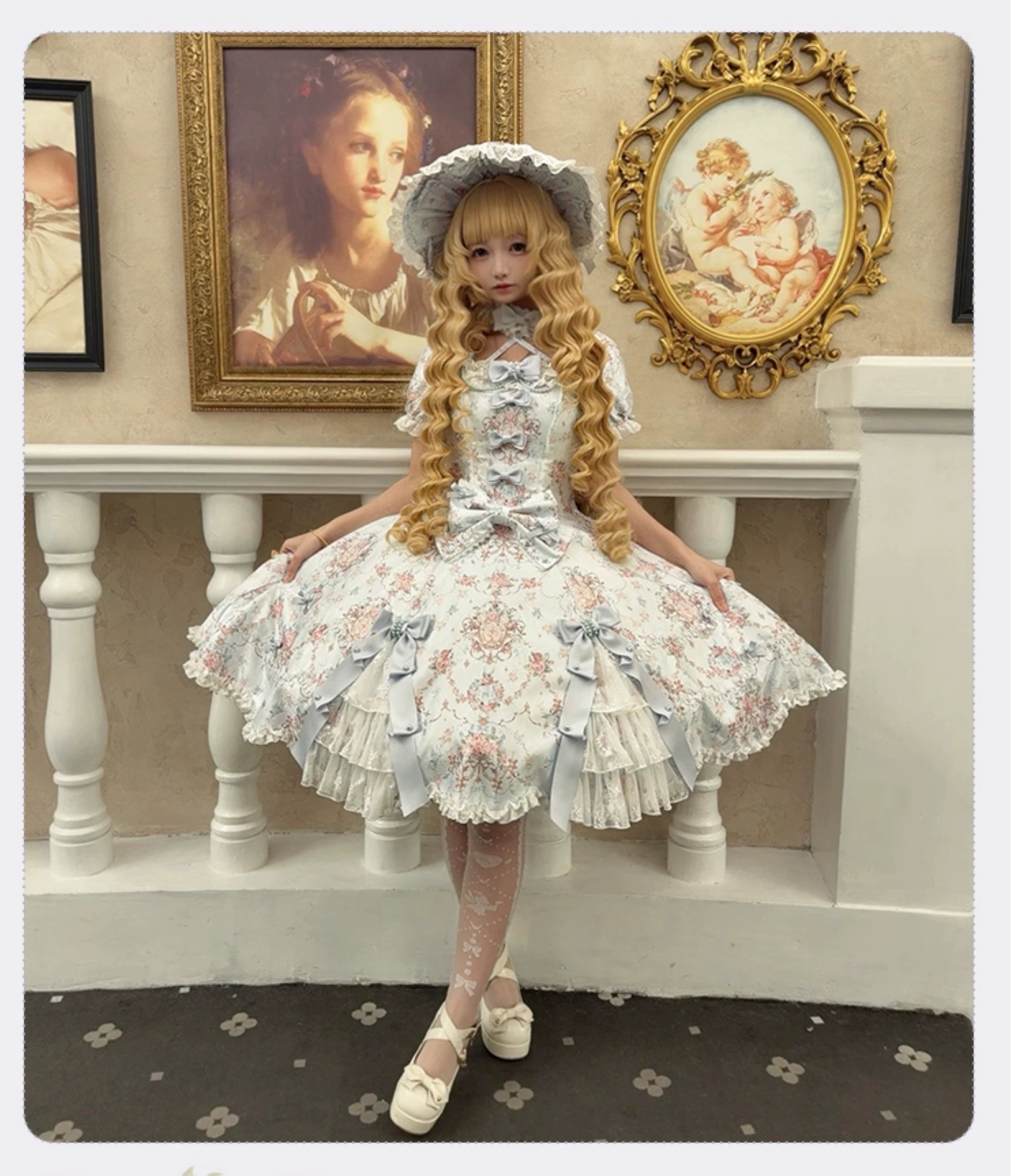 Mengfuzi - FLower in the Mirror - Old-School Lolita Bodice & SK Set, Short-Sleeved OP 44280:802254