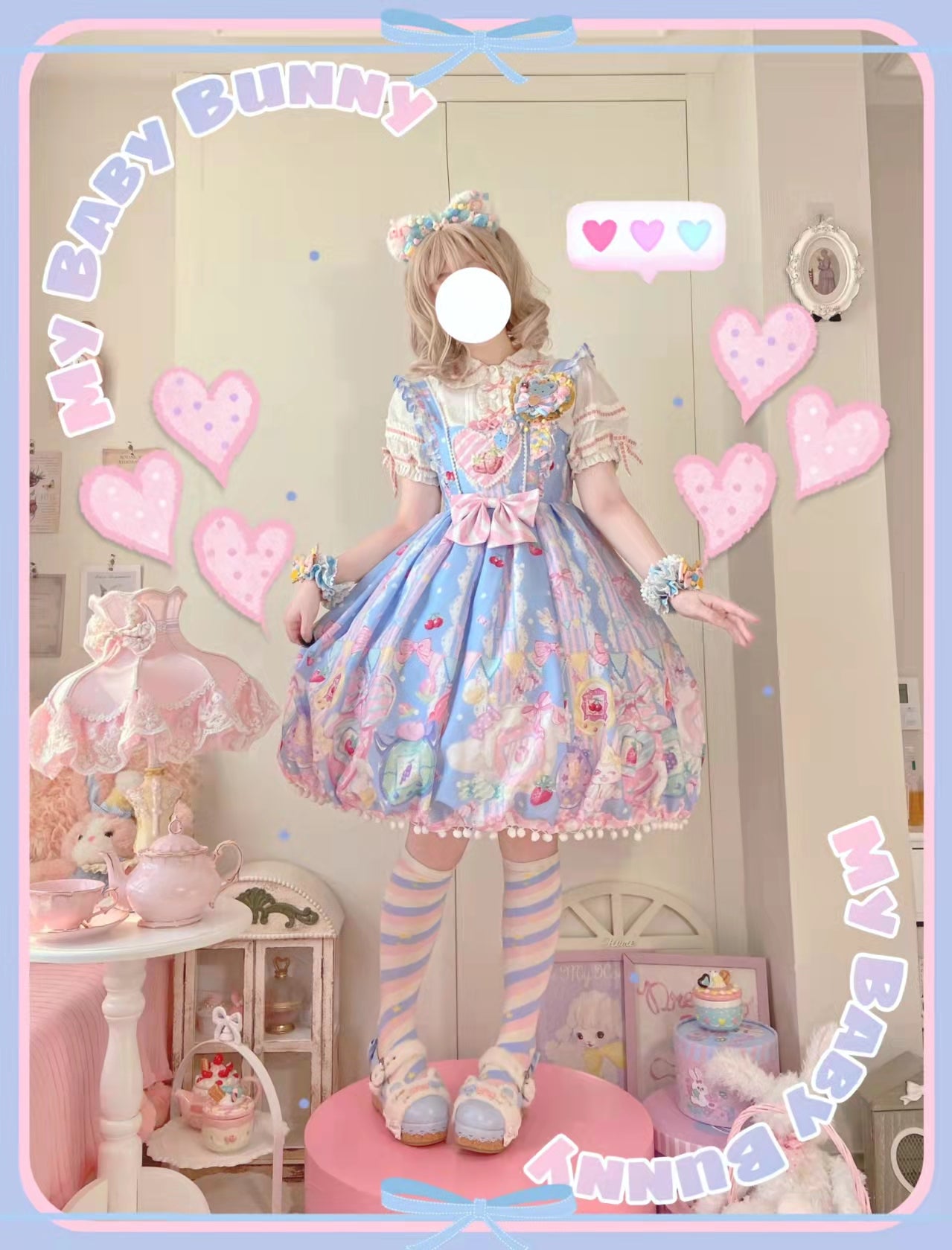 Suiyi - Sweetheart Knots - Sweet Lolita Dress Short Sleeve OP S Sky blue JSK dress