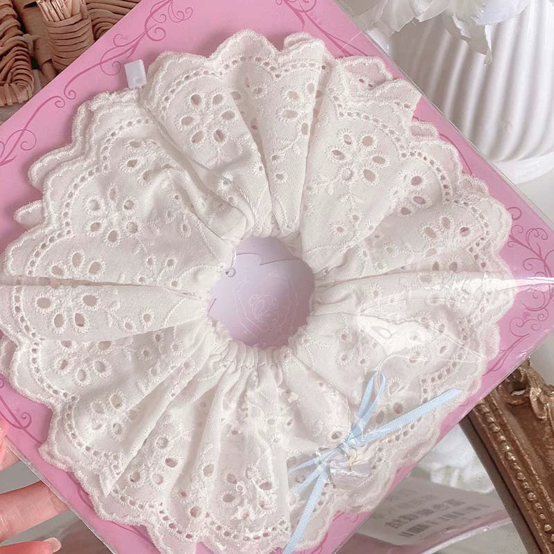 Pure Tea For Dream~Marshmallow Melody~Sweet Lolita Headdress Bow Hair Rope beige lace (blue ribbon bow)