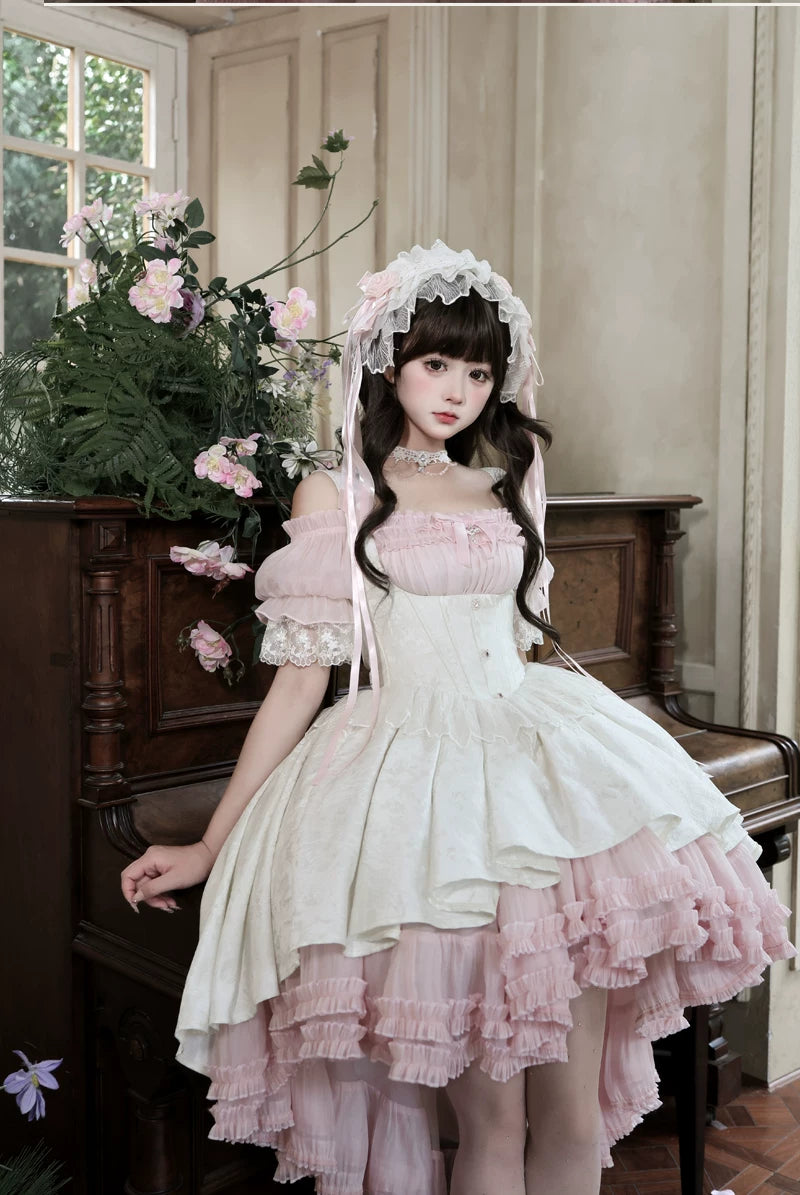 Rose Banquet - Gothic Lolita Boned Bust-supporting JSK Dress, High-low Hem 45815:863552