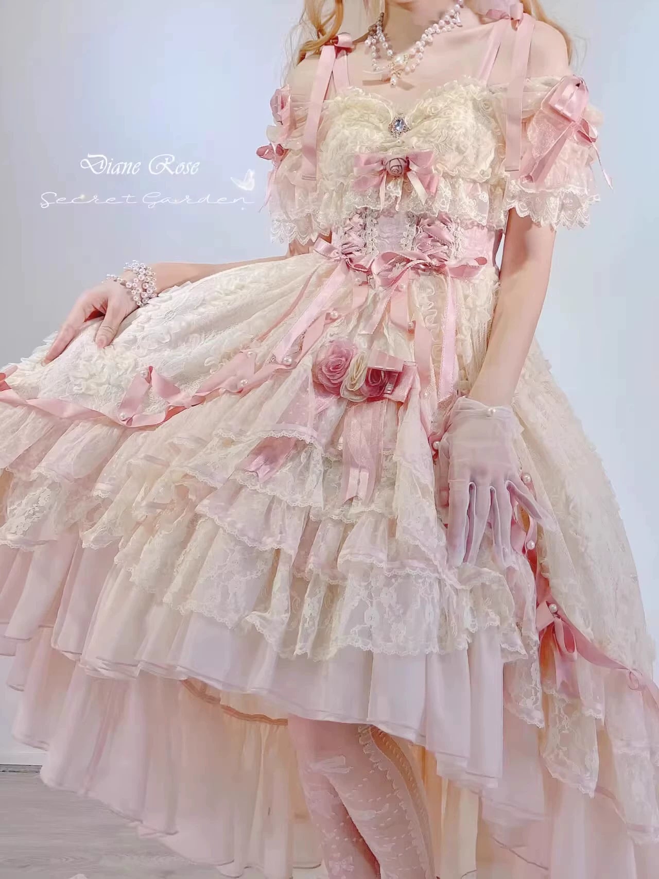 MieYe - Diana Rose - Bridal Lolita Dress Short Wedding OP with Accessories 41638:708694