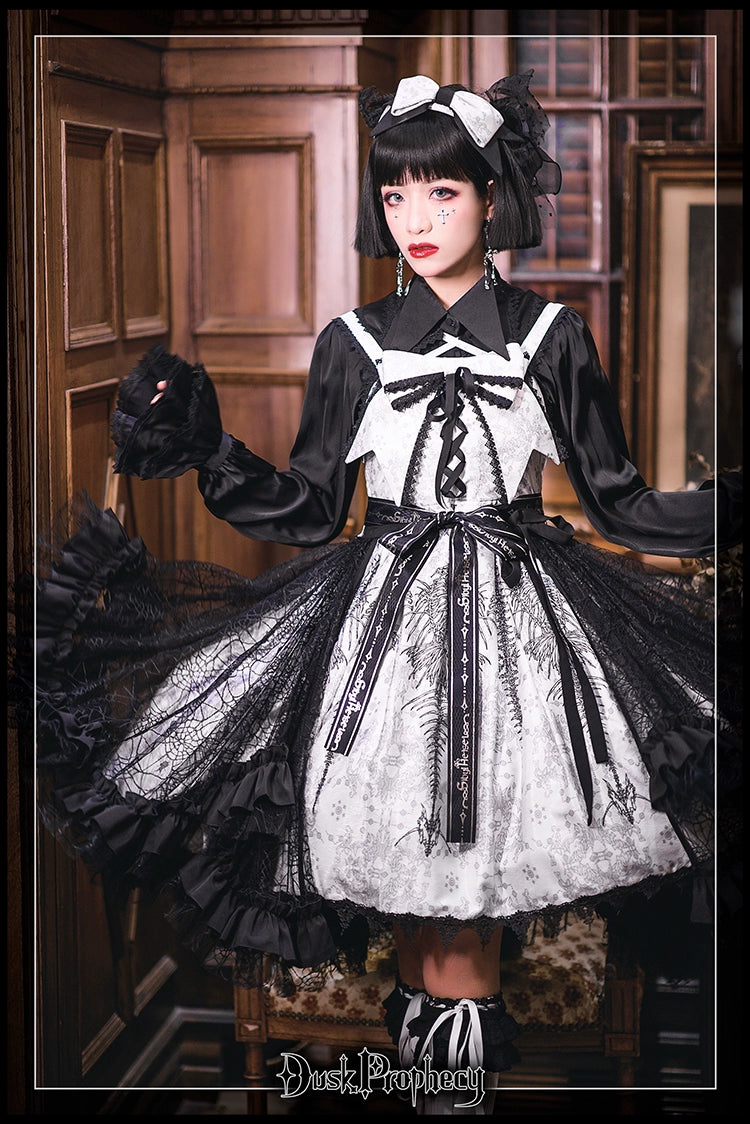 DuskProphecy - Coccyx - Elegant Lolita Dress High Waist Fishbone Print JSK Set