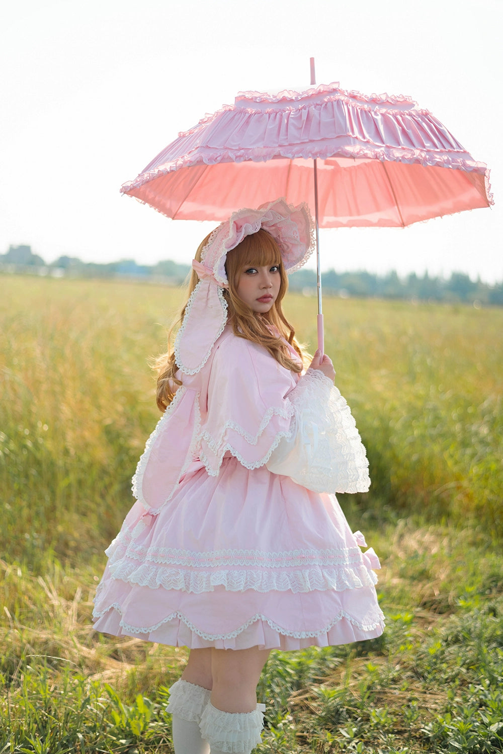Vintage Petal Rabbit - Pure Cotton Kawaii Lolita Cape With Rabbit Ear Hood 43138:767090