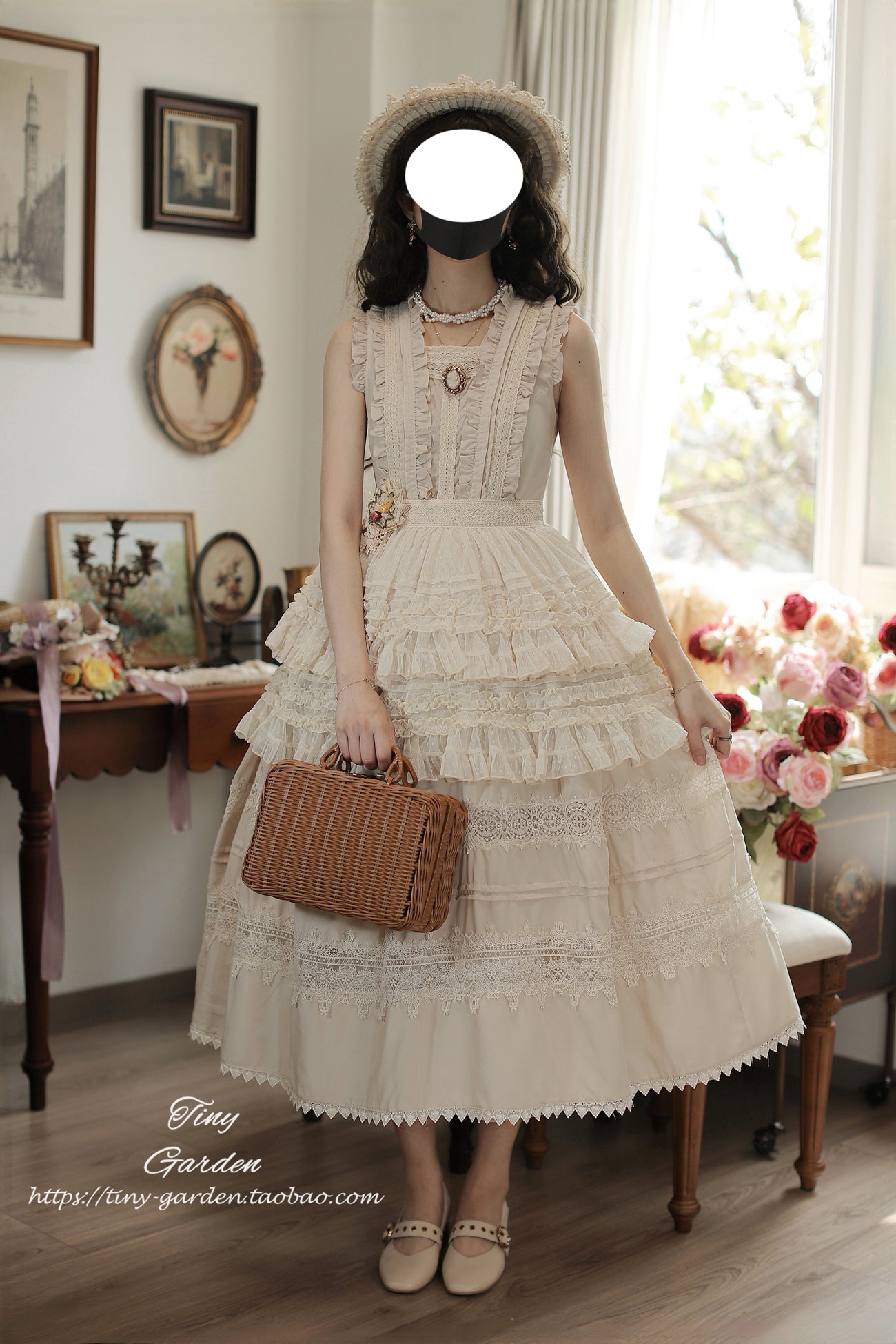 Tiny Garden~Spring Whisper~Solid Color Classic Lolita JSK Dress with Tulle Apron 42655:748175