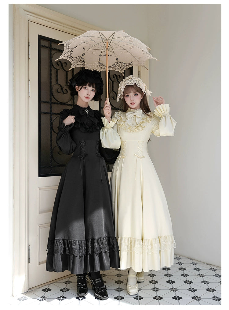 With PUJI - White Daylight - Elegant Lolita Long Sleeve OP Dress, Side Zipper 44042:793849