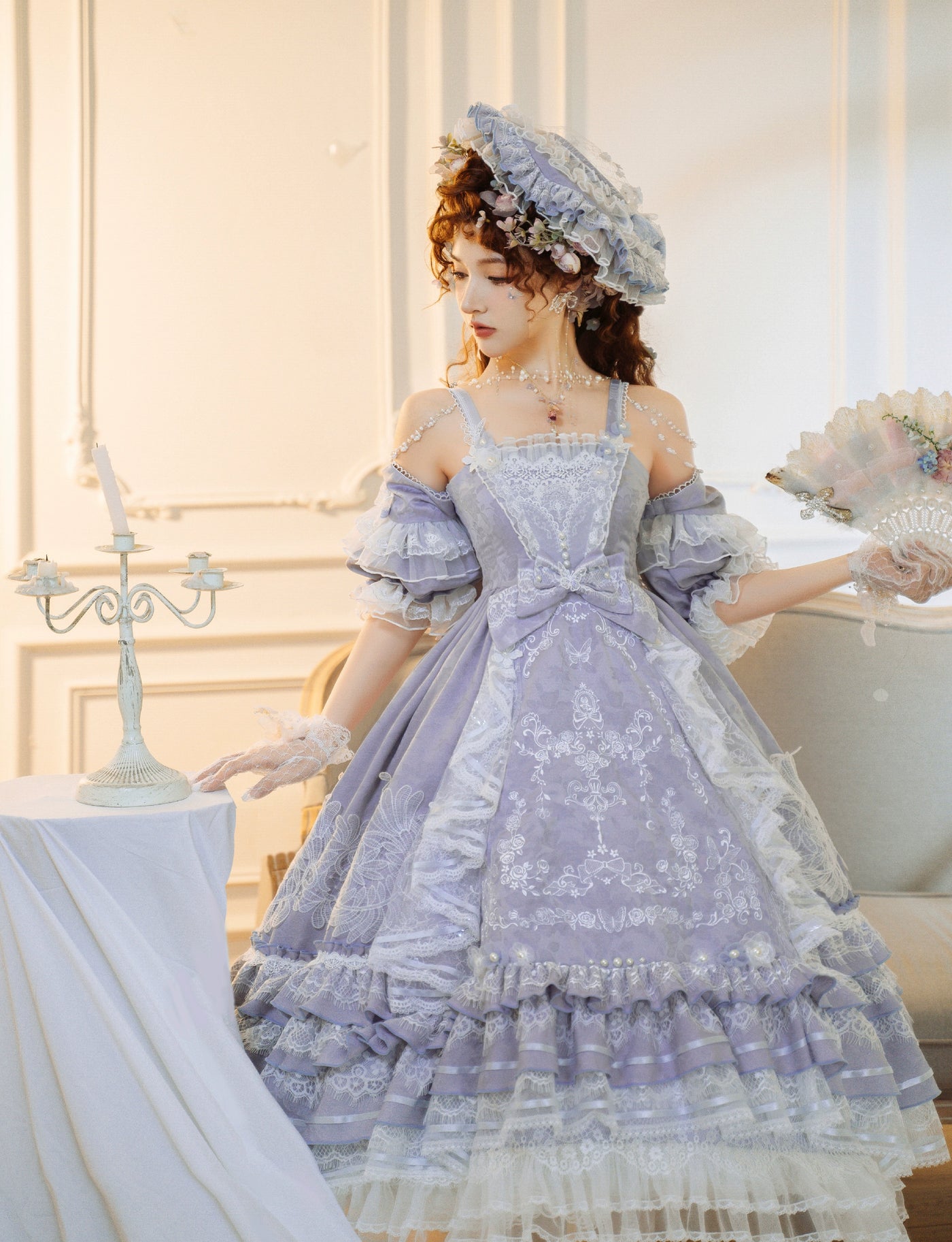 Two Rural Cats~Diamond Stardust~Wedding Lolita Gorgeous Bridal Embroidery Purple Dress Set S Blue-purple High waist FS complete set
