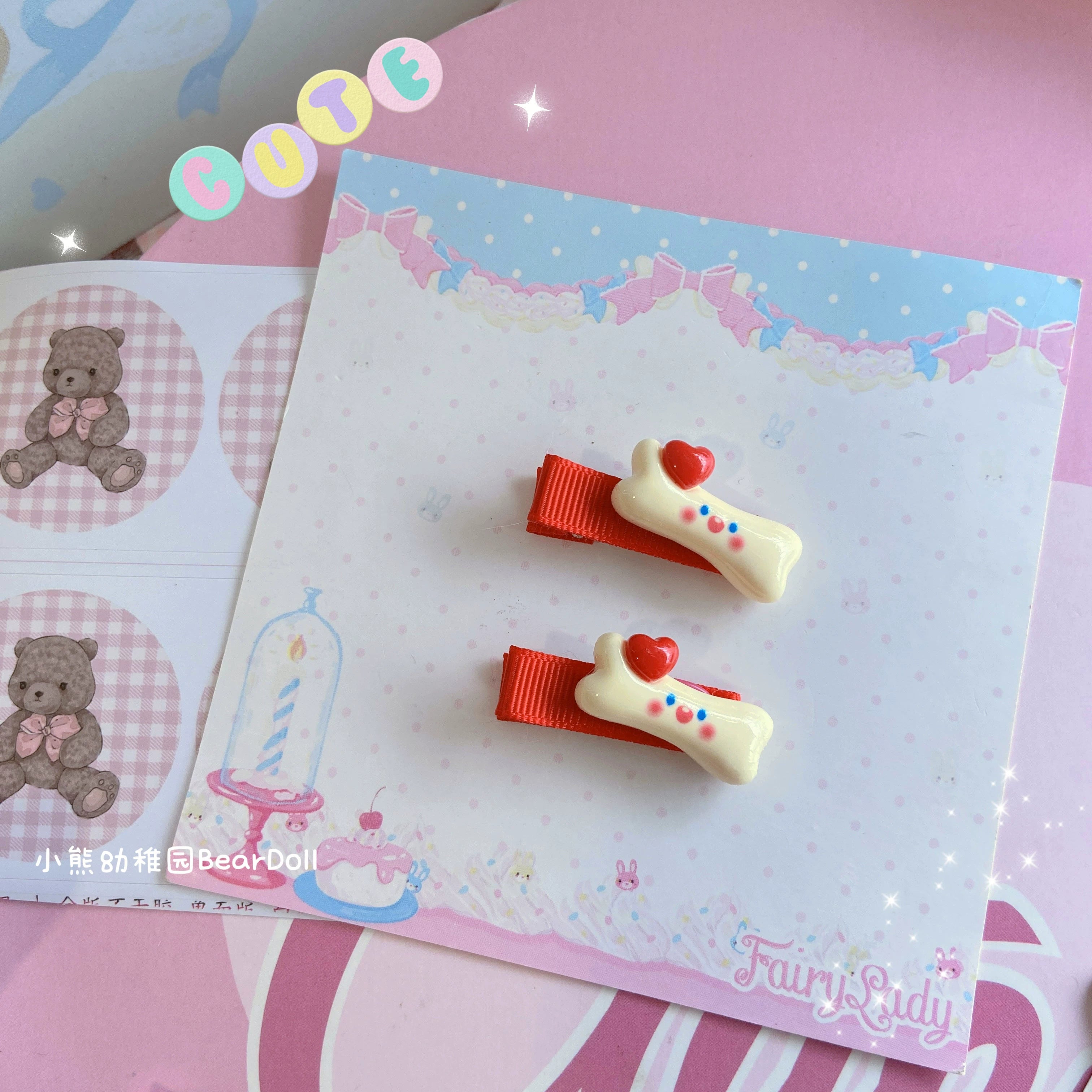 Bear Doll - Kawaii Lolita Hair Pin Adult Children Hello Kitty Hair Clip Red Little Teeth