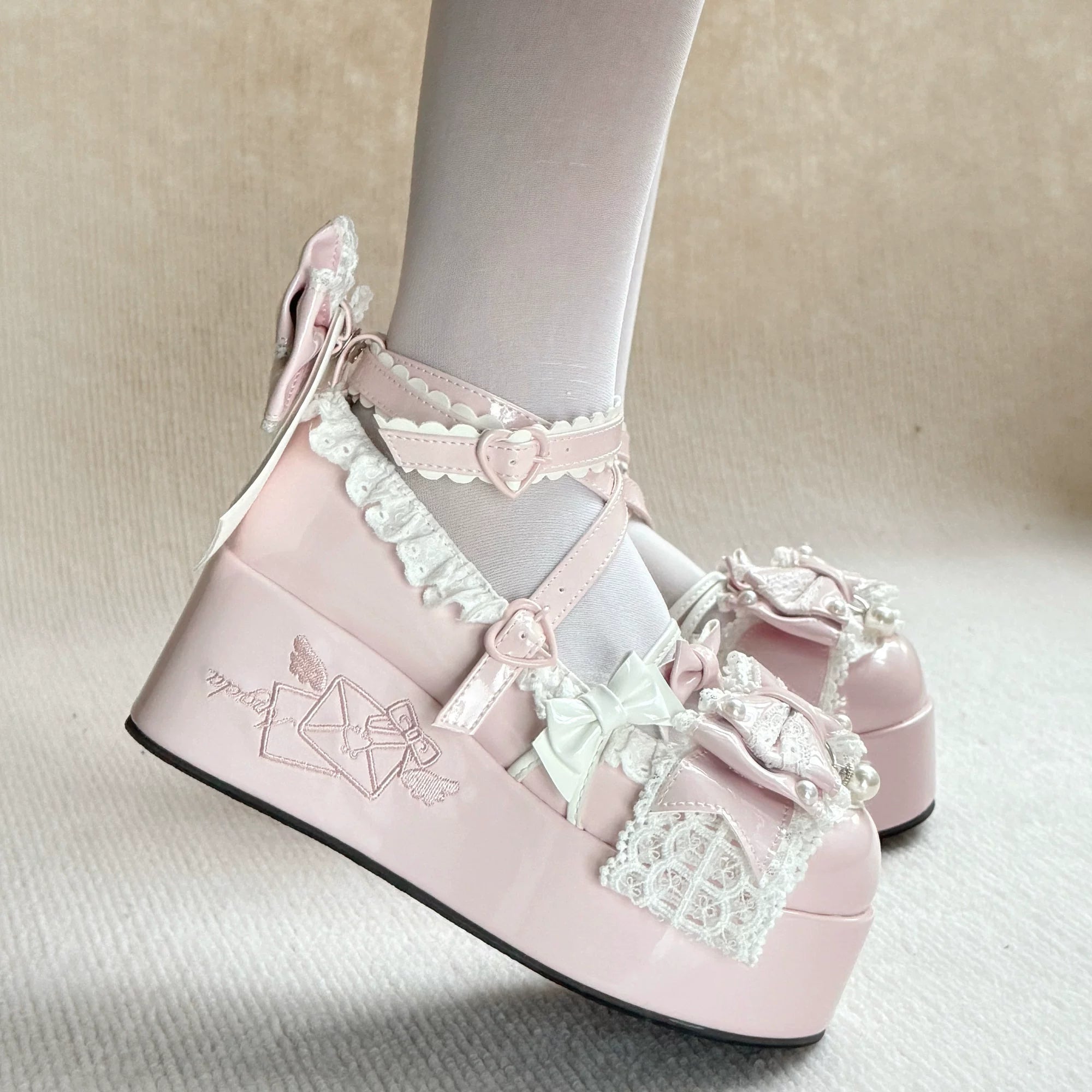 Sweet Dream Letter - Sweet Lolita High Platform Shoes, Embroidery & Bows