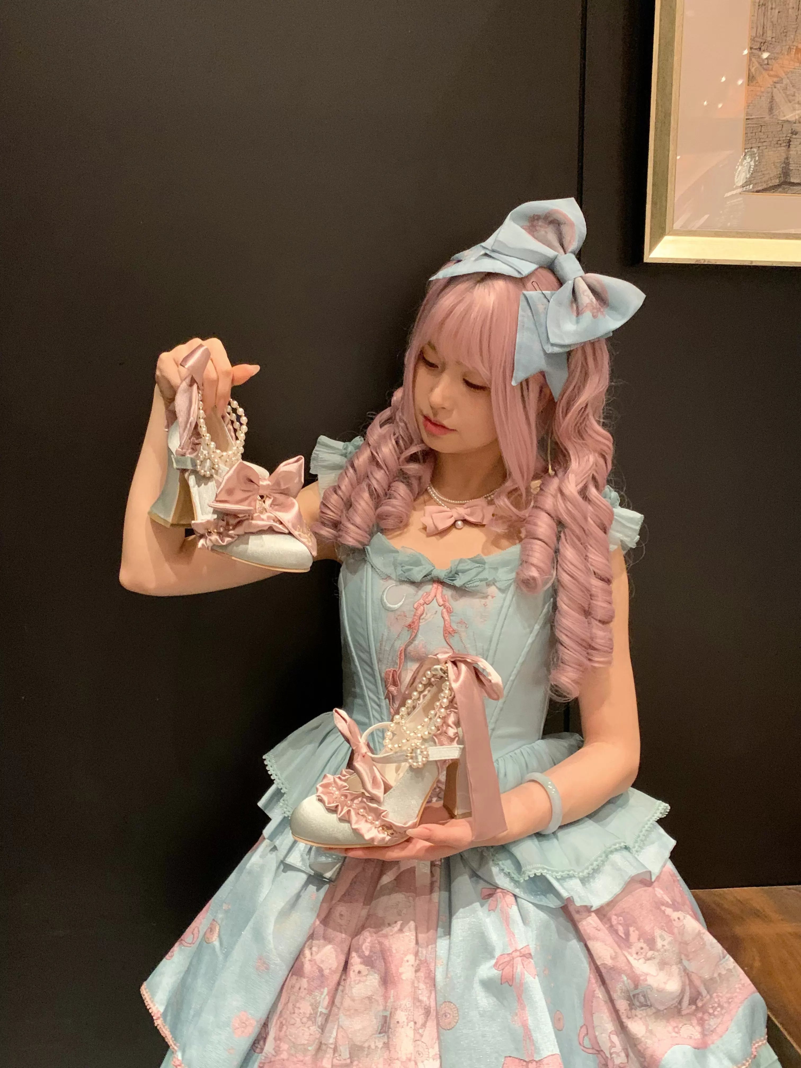 Ribbon Anthem - Gorgeous Classic Lolita Heels, Detachable Bow & Pearl 44639:815889