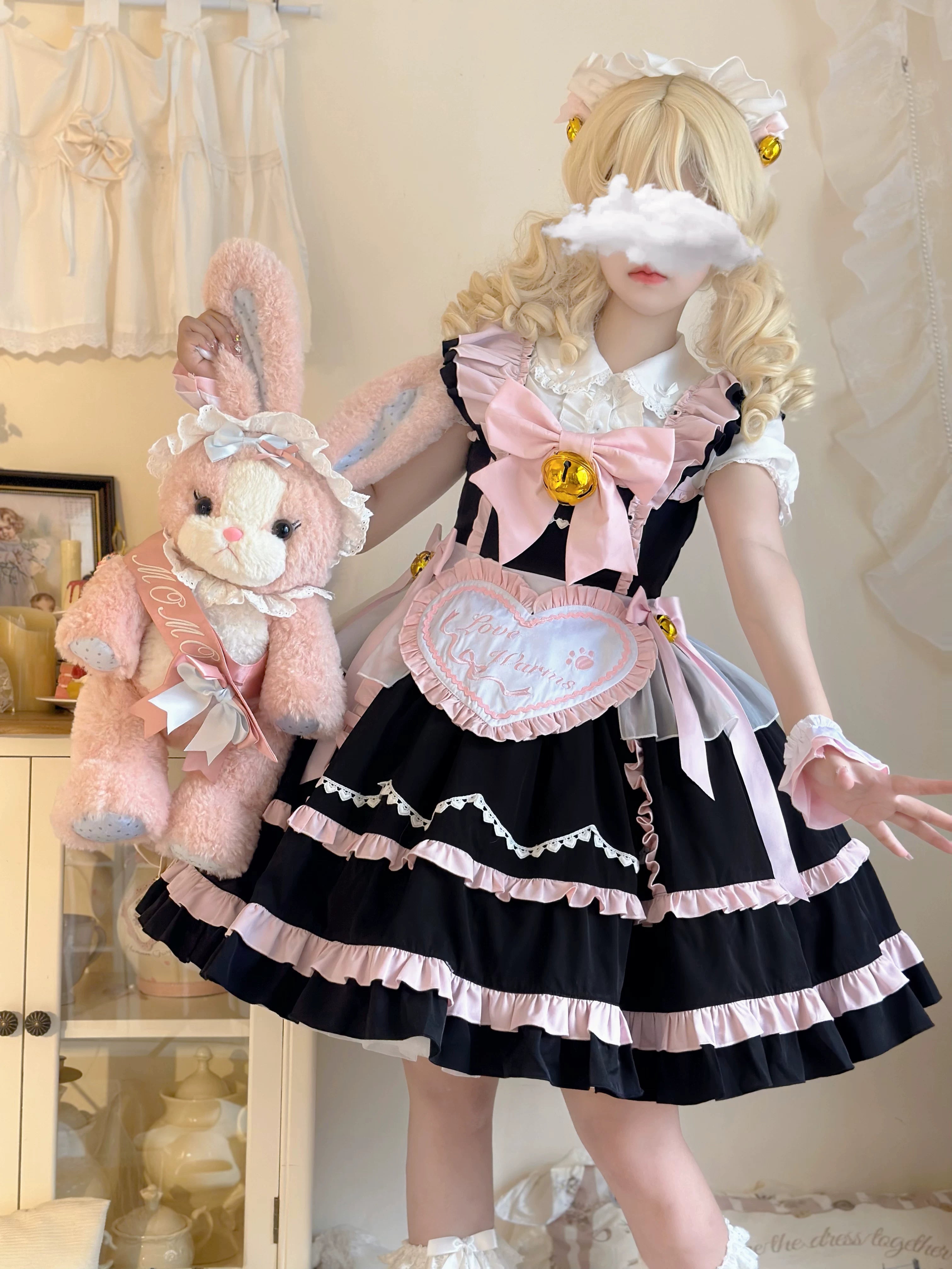 Sweetheart Chef - Sweet Lolita JSK Dress, Bell & Detachable Heart-shaped Apron