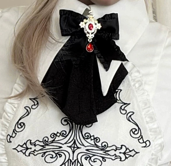 Sloth of Seven Deadly Sins - Ouji Lolita Hime Sleeve Blouse & Shorts Set, Cross Embroidery Bow Tie Only (one size) S