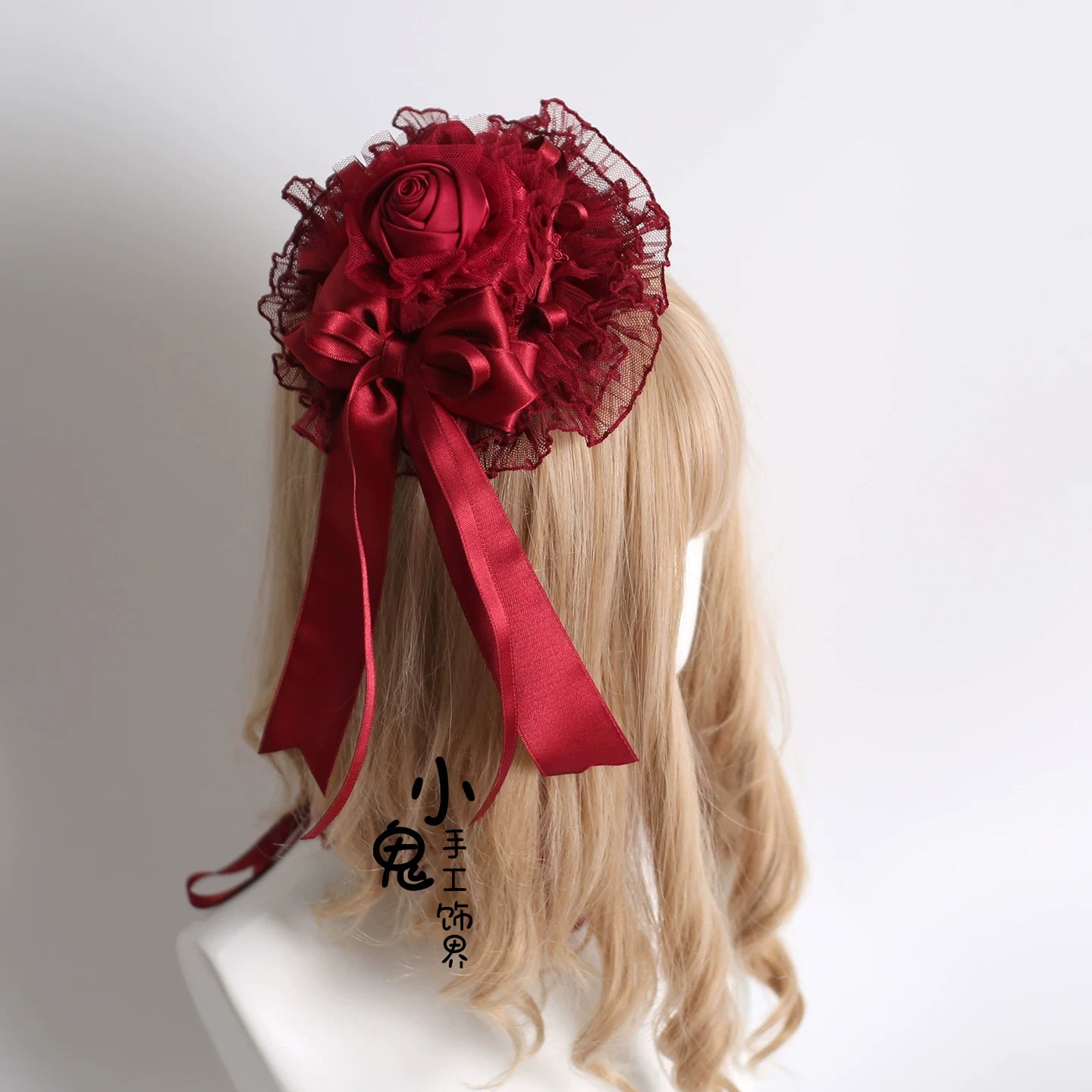 Dark Red Gorgeous Headdress, Floral Veils 4. Cake Top Hat (with fixed clip)