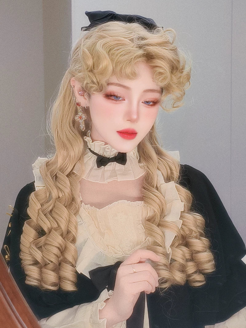 Retro Lolita Roman Roll Wig, Detachable Ponytails
