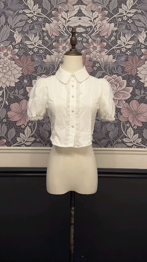 Mengfuzi - FLower in the Mirror - Old-School Lolita Bodice & SK Set, Short-Sleeved OP (Blue Pink White / 2XL L M S XL) 44280:802476