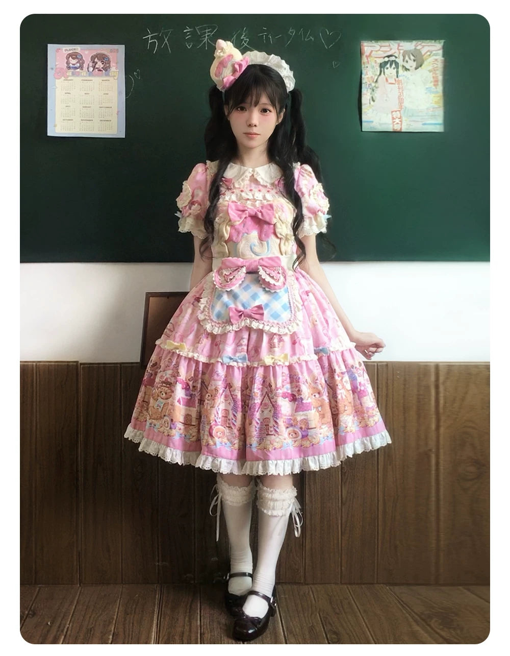 Bear Cake - Sweet Lolita JSK & OP Dress, Bear & Dessert Print 45755:860840
