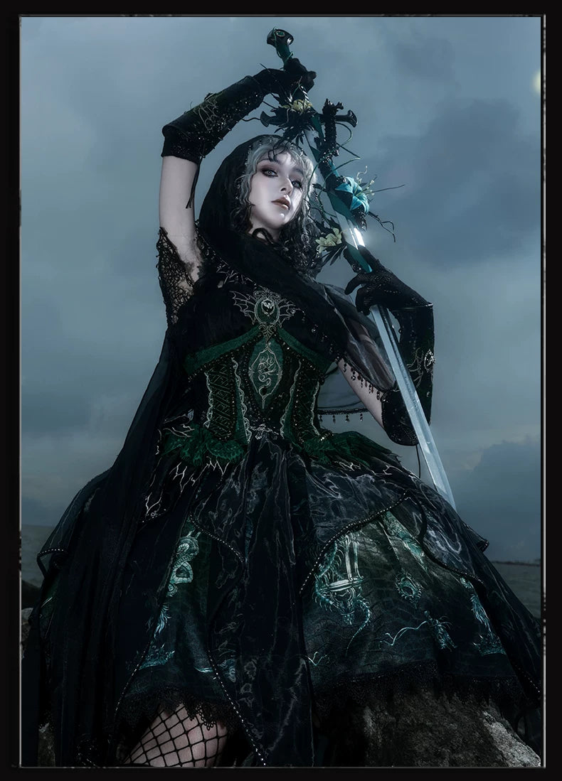 Bone Dragon - Gothic Lolita Corset JSK Dress Set with Embroidery 45654:856842
