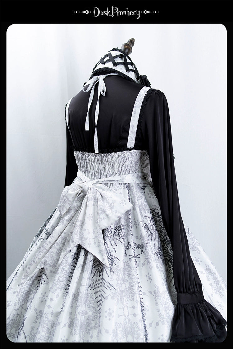 DuskProphecy - Coccyx - Elegant Lolita Dress High Waist Fishbone Print JSK Set 34722:466548