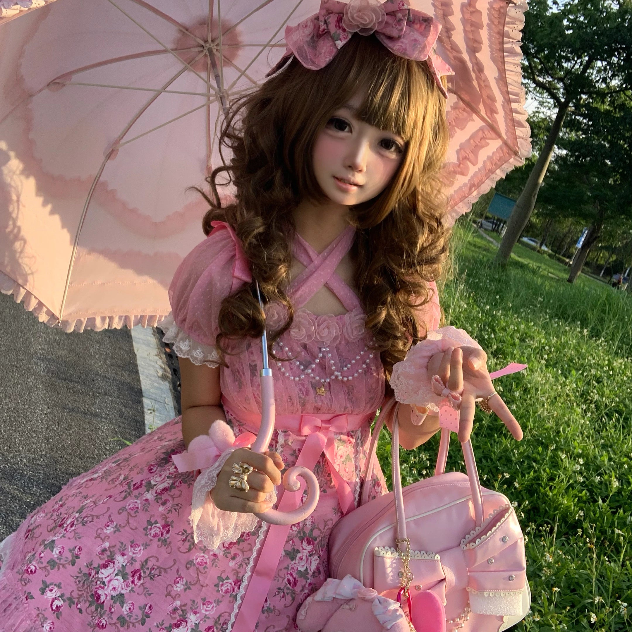 Crimson Poem - Old School Lolita Six-Panel Cut Floral Printed OP Dress 45550:852948