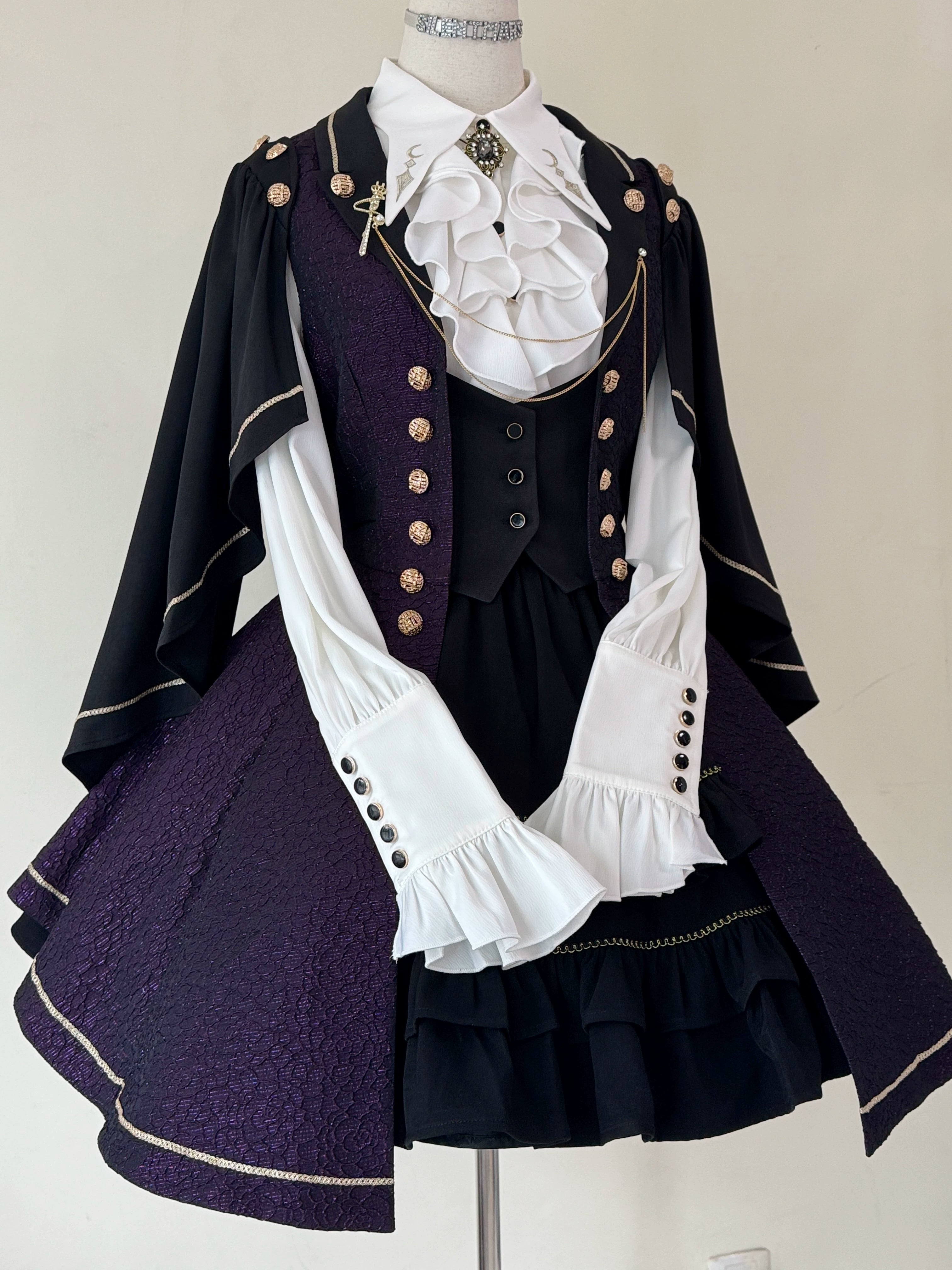 Fallen Moon Code - Retro Military Lolita Capelet-Sleeve Set: Vest, Skirt & Pants (L M S XL) 45480:849674