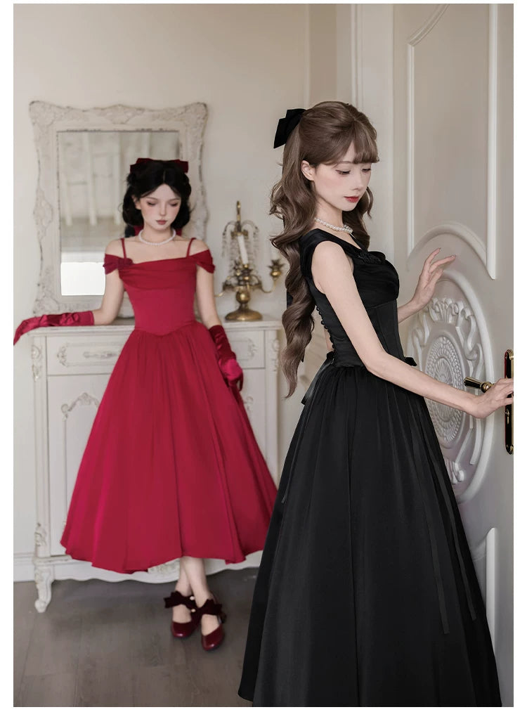 For Beloved - Classic Lolita Satin JSK Dress Set, Fishbone Waist