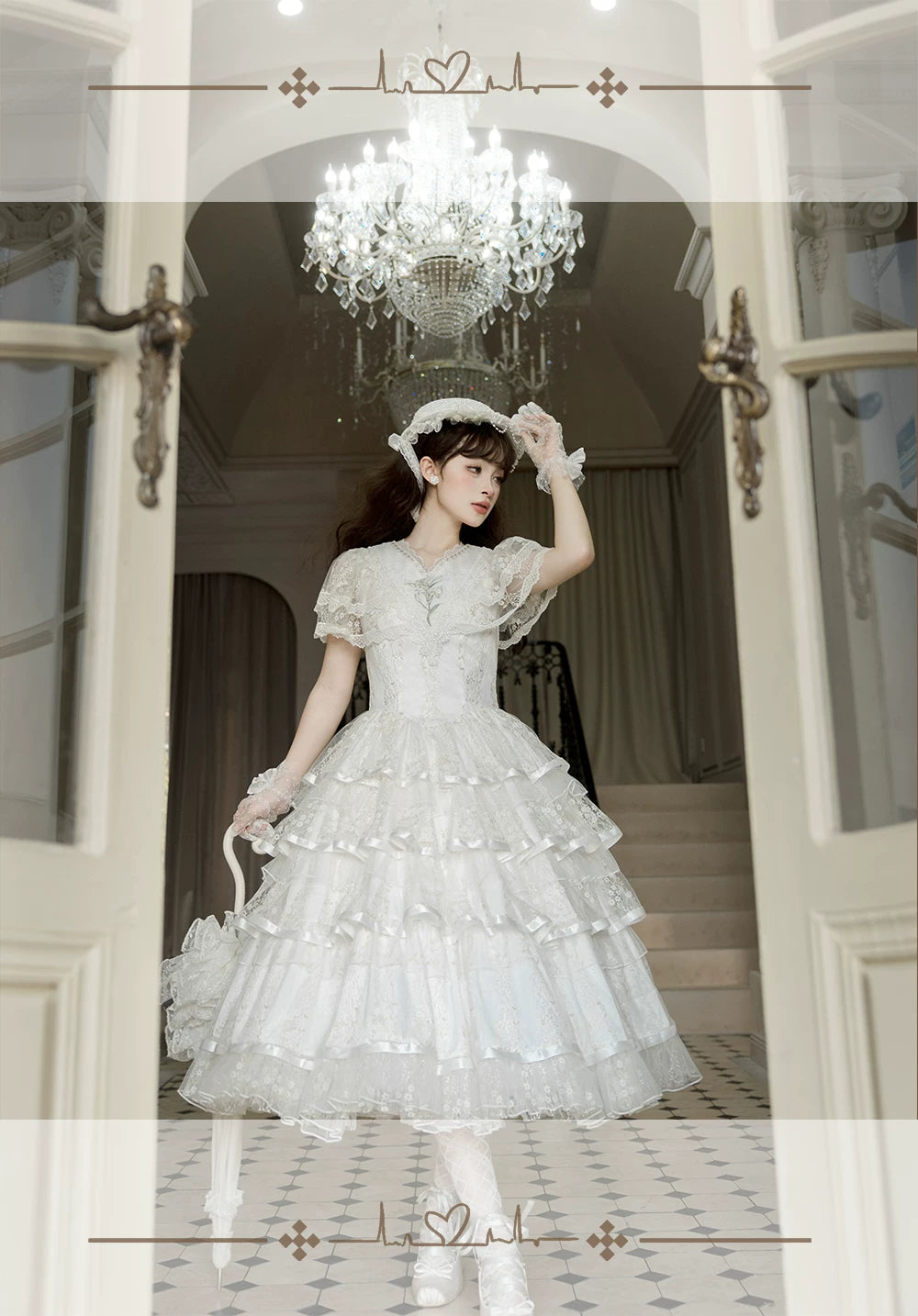 Morning Dew Lily - White Classic Lolita OP Dress, Tiered Skirt