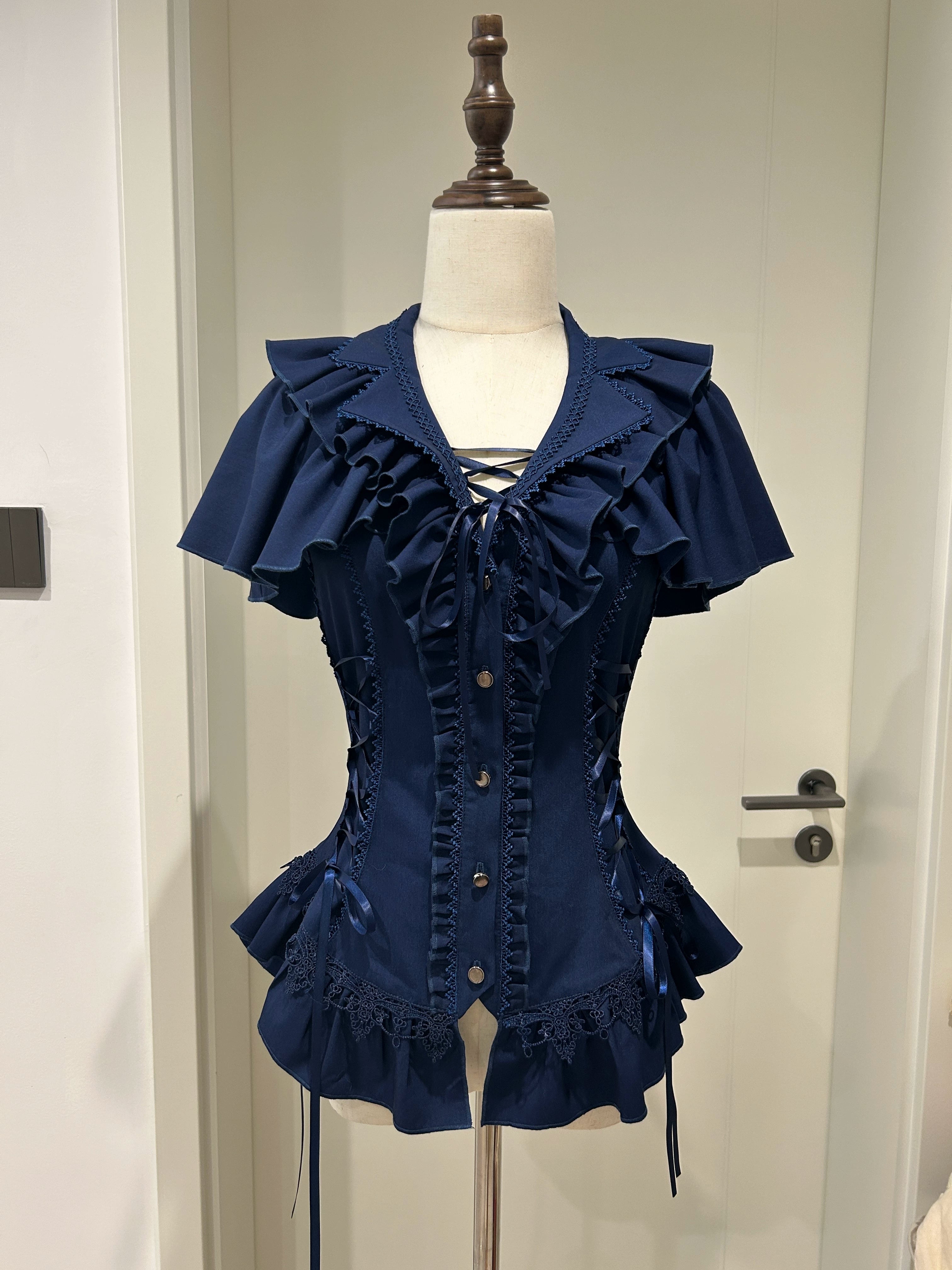 Cocoon Prelude - Gothic Lolita Capelet-Sleeve Blouse Blue - Short-sleeve Blouse S Pre-order
