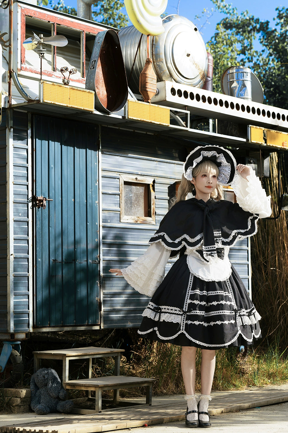 Vintage Petal Rabbit - Pure Cotton Kawaii Lolita Cape With Rabbit Ear Hood 43138:767075