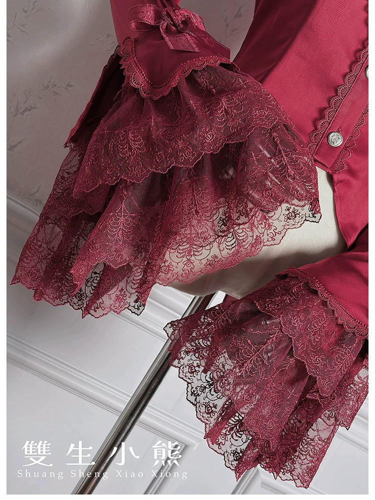 Dark Fog Feast - Gothic Lolita Satin Blouse, Hime Sleeves