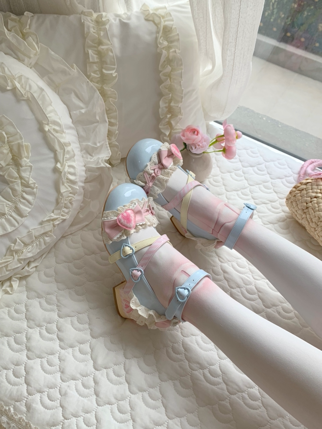 Strawberry Limited - Sweet Lolita Mary Jane Shoes, Strawberry Print (Blue / 34 35 36 37 38 39 40 41) 45984:870708