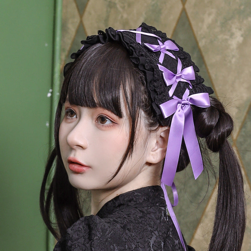 Sweet Japanese Style Lolita Headwear Multicolors One Size Love Fuqu-Black Purple
