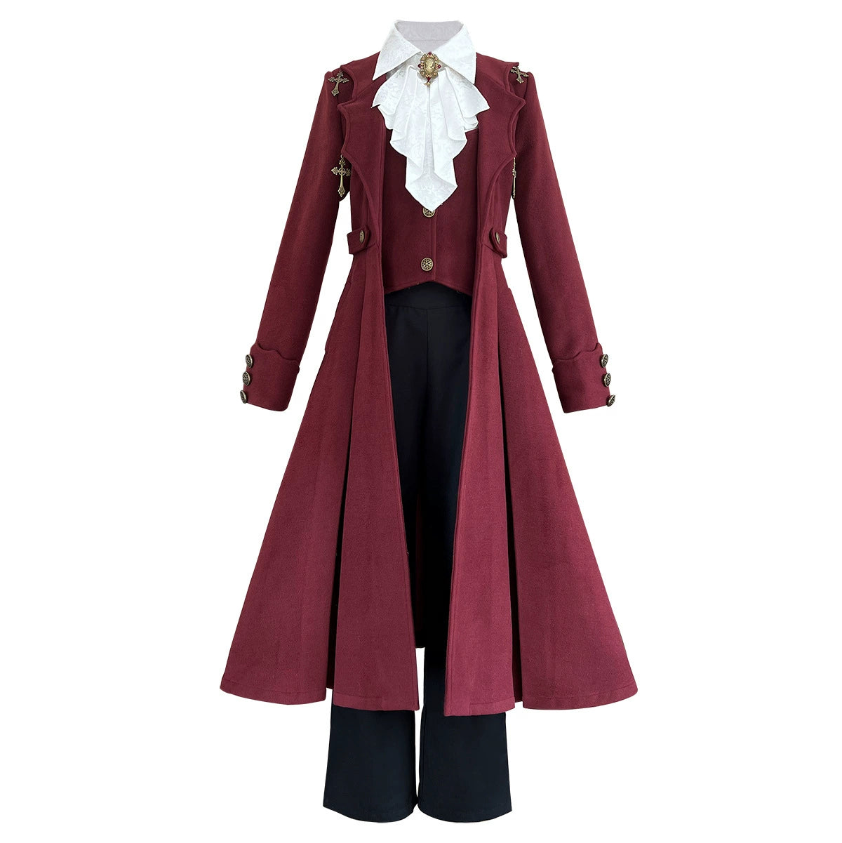 Cornfield Lolita - The Legend of Dracula - Gothic Ouji Lolita Winter Coat Set Blouse + Pants + Coat S