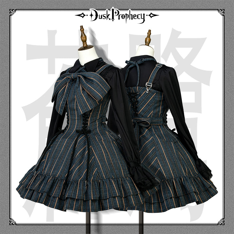 DuskProphecy - Heron - Classic Lolita Striped JSK Dress, Halter Neckline (L M S XL) 44313:802867