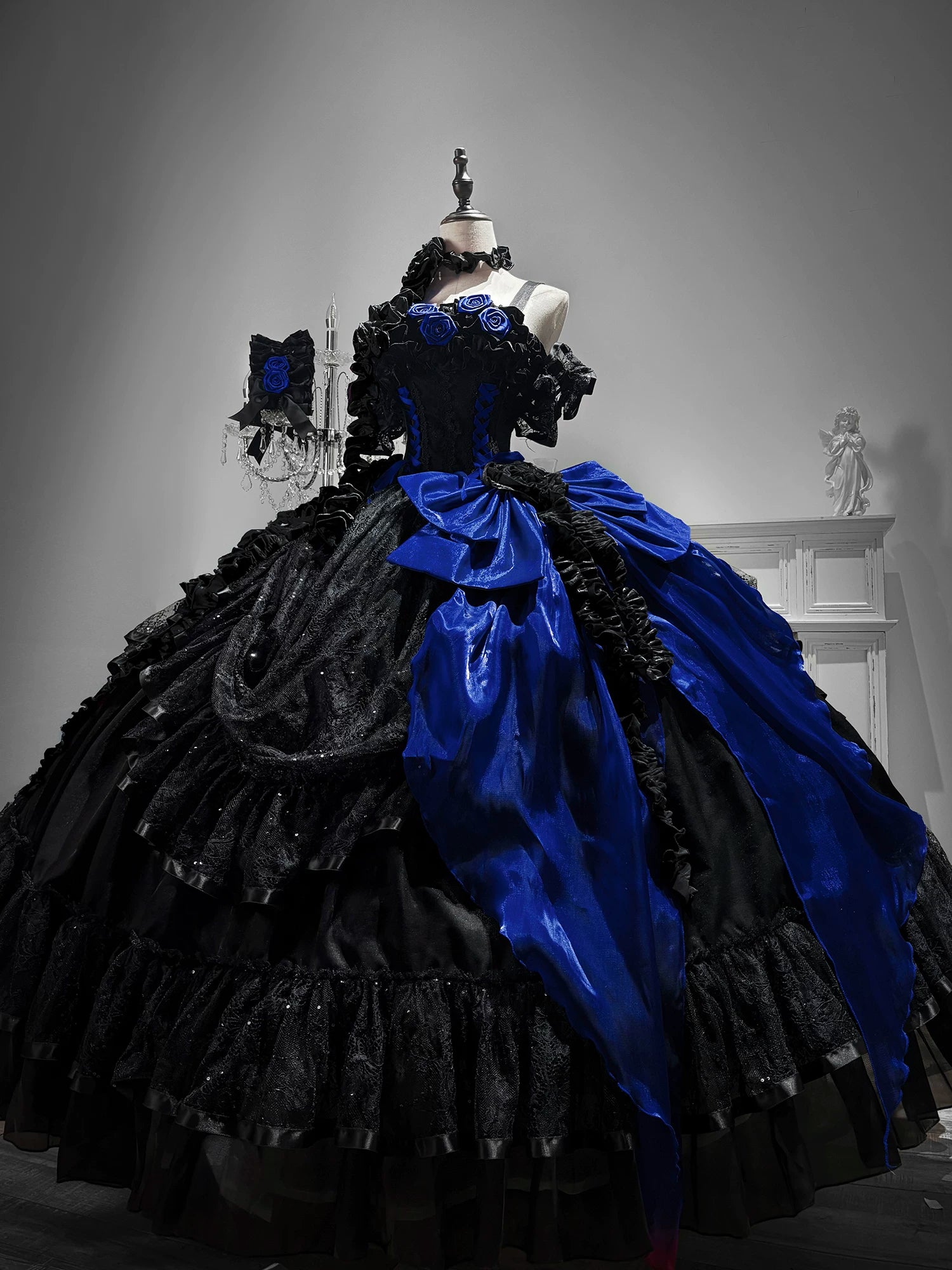 Silent Manor - Gothic Lolita Wedding Corset JSK Dress, Lift-Up Hem