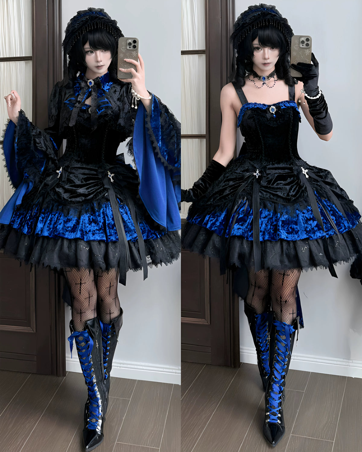 Dark Raven Poem - Gothic Lolita JSK & Bolero Dress Set, Diamond Velvet 45967:869786