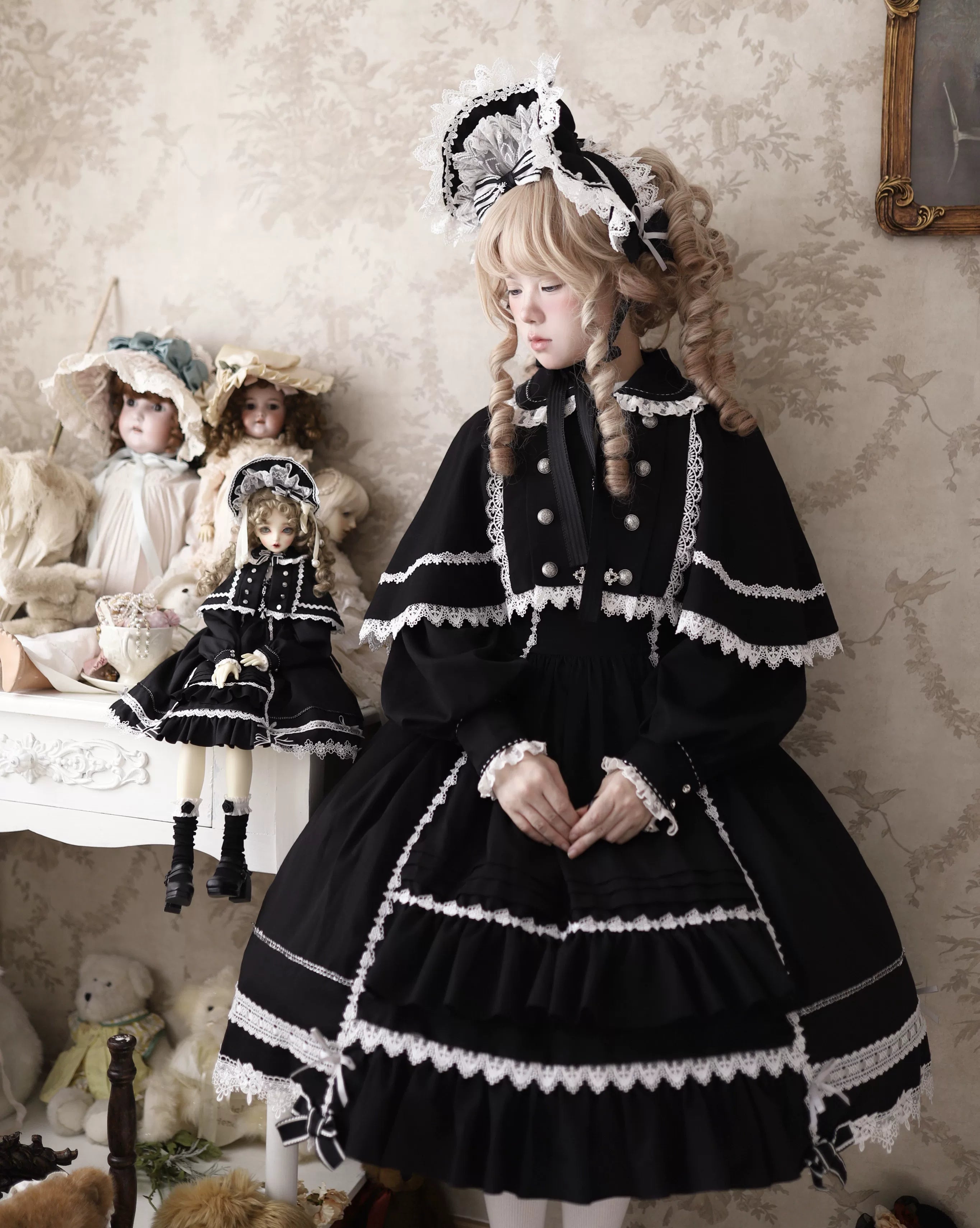 Ningyo Night - Old School Lolita OP Dress, Peter Pan Collar Cape 44635:816640