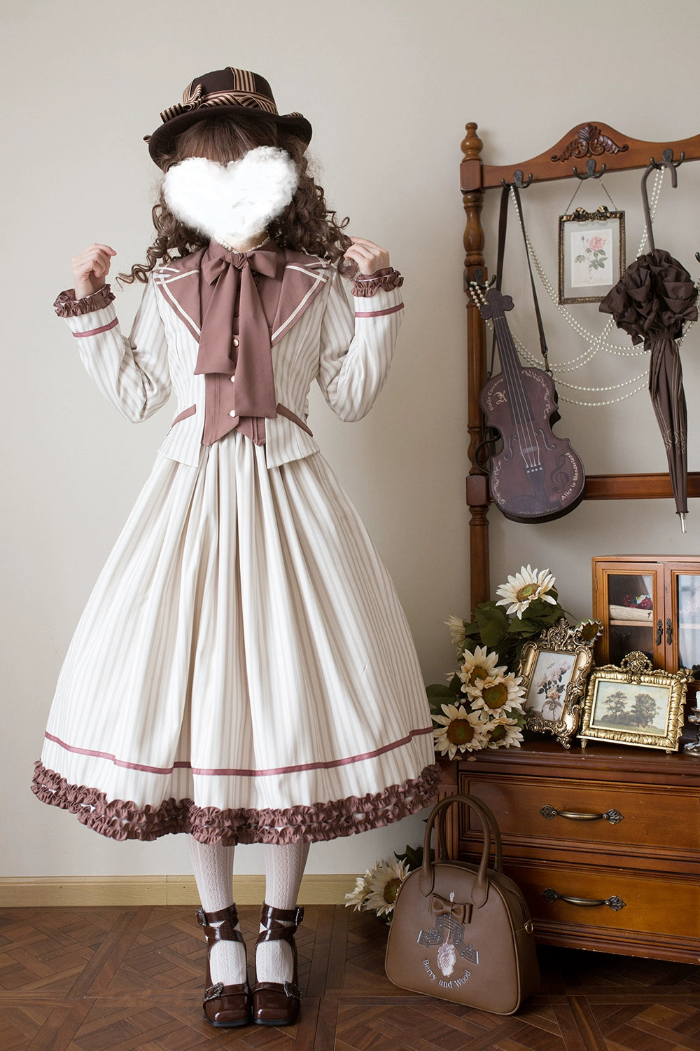 Miss Point - Classical Chocolate - Classic Lolita Jacket Elegant Striped Short Outwear