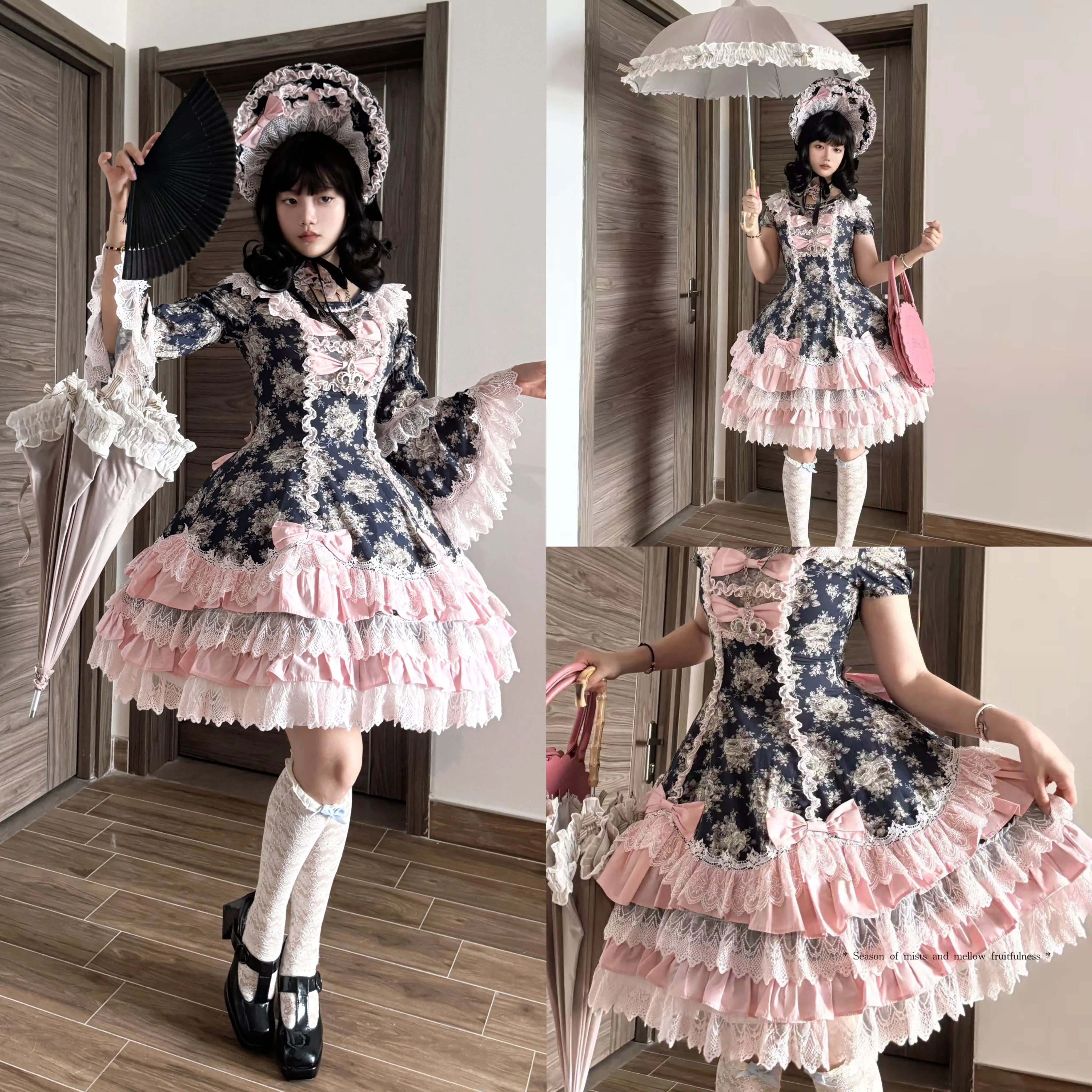 Diana Rose Wall - Old School Lolita Rose Print OP Dress, Side Zipper (2XL L M S XL XS) 44903:827178