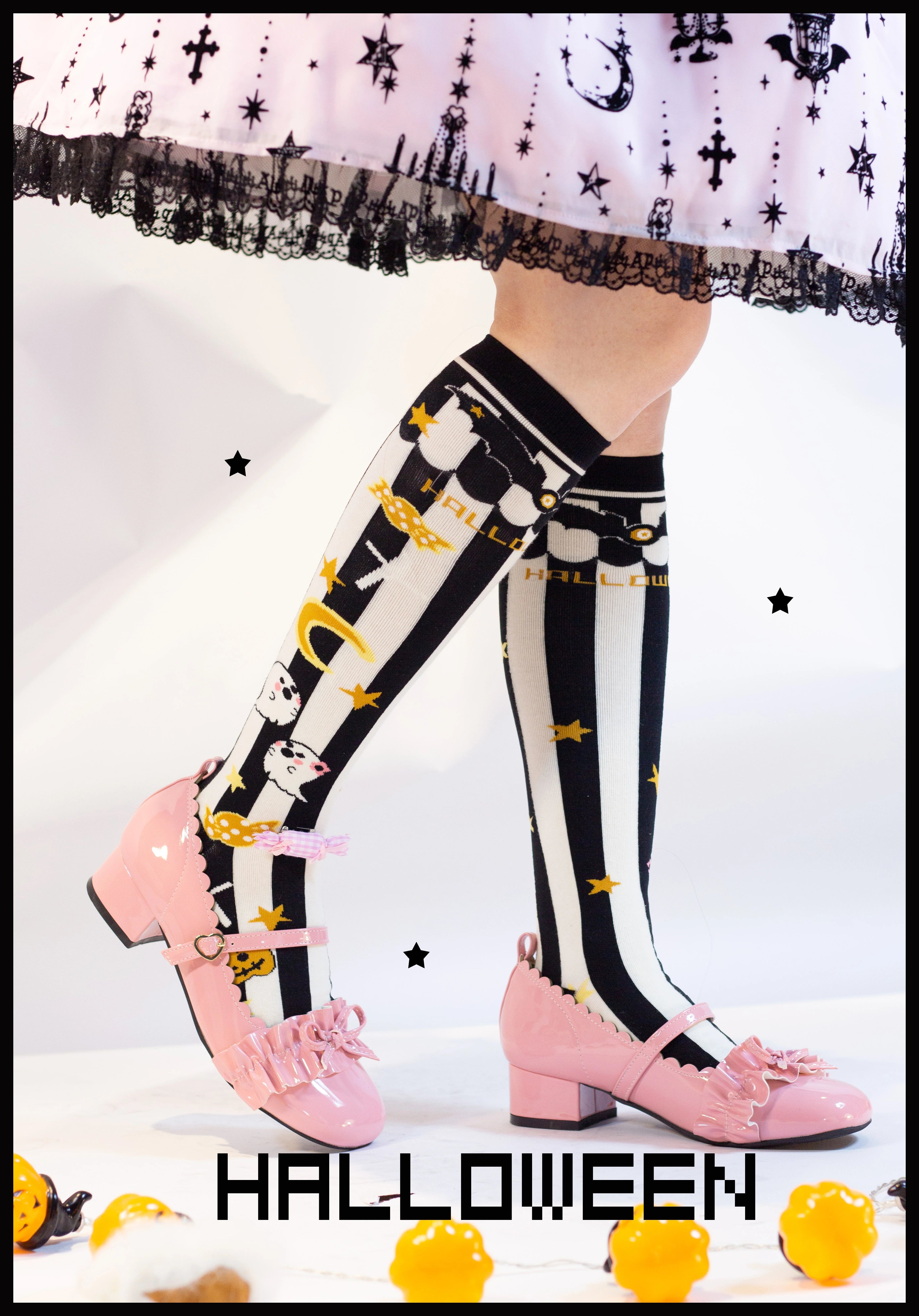 Yukines Box - Gothic Lolita Halloween Pumpkin Bat Socks
