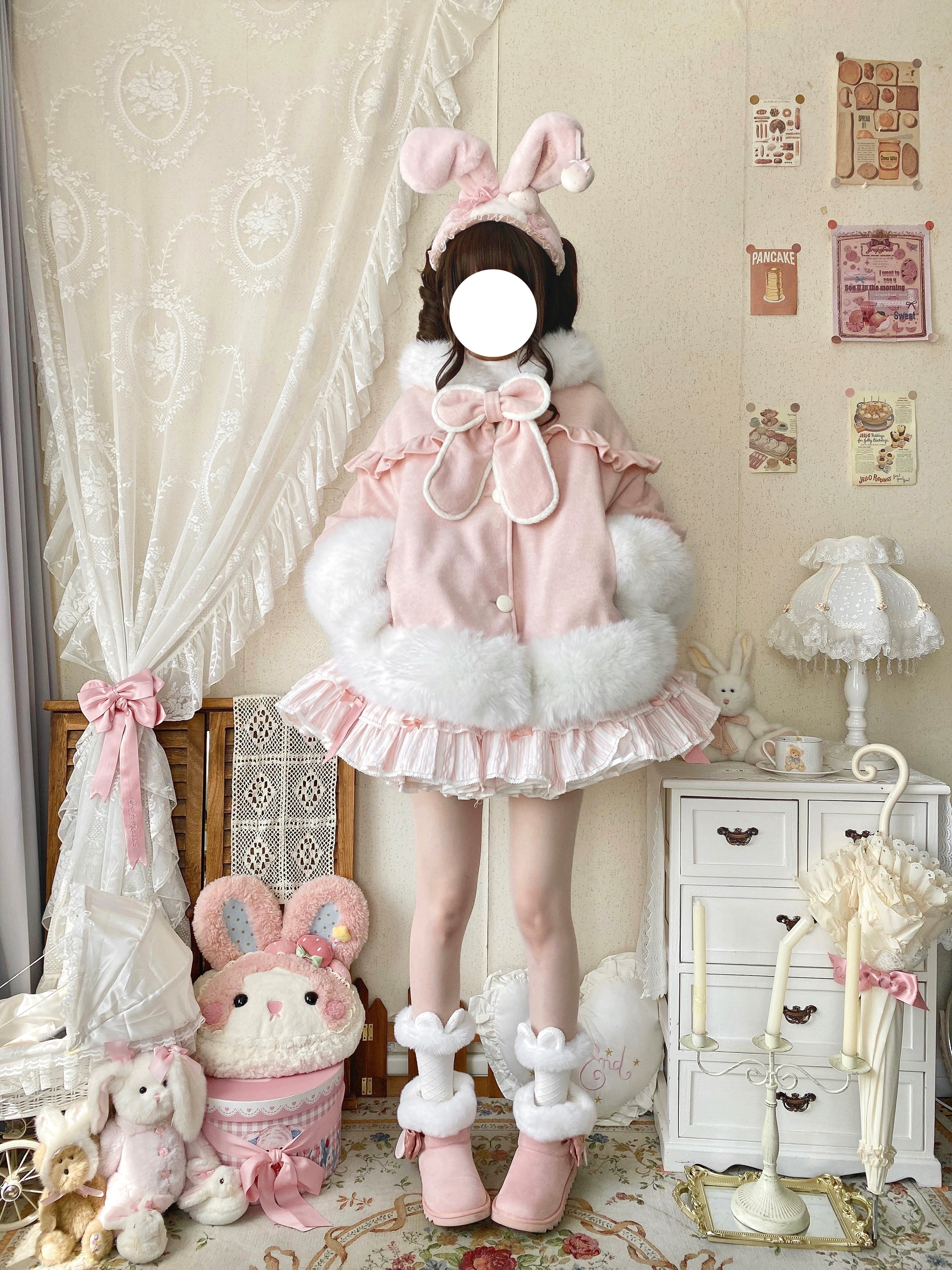 Qianmu - Lop Bunny - Kawaii Lolita Plush Hooded Cape 43850:787083