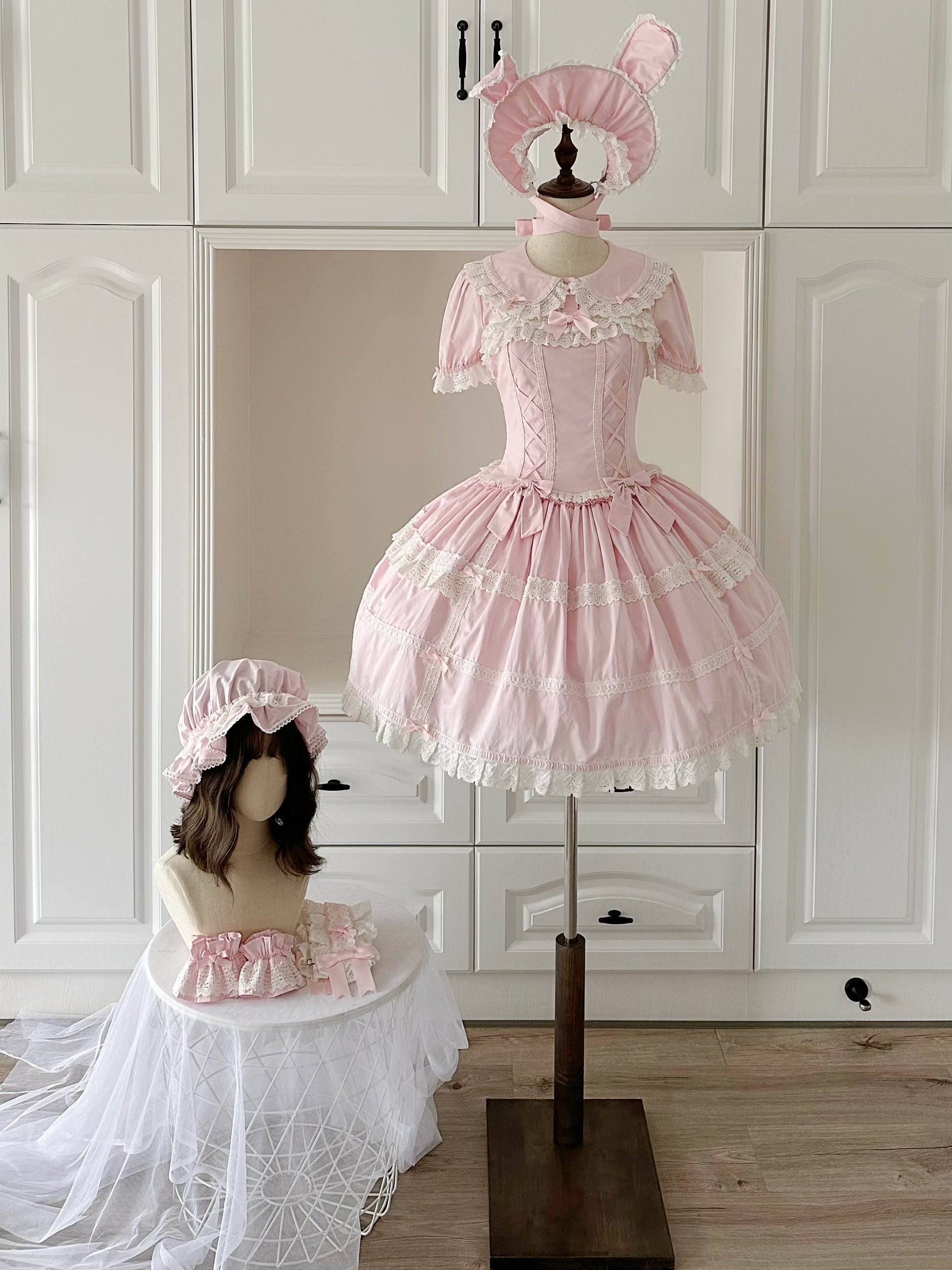 Yarn-Woven Doll Clothing - Old School Lolita Cotton JSK, Peter Pan Collar Blouse