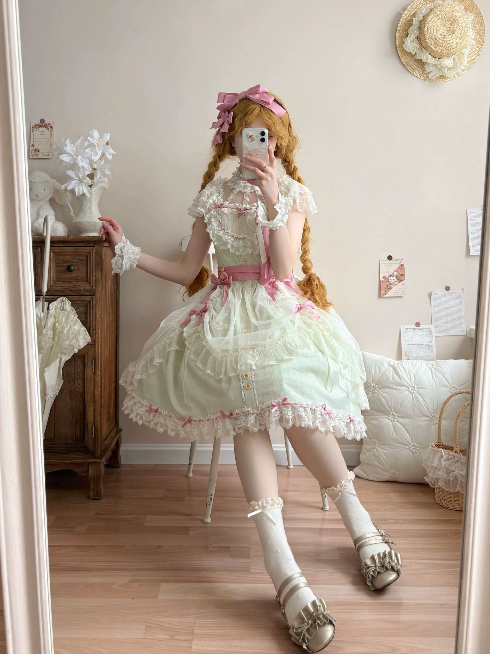 Uncle's Workshop - Fluttering Cherry Spring Strings - Cotton Sweet Lolita JSK Dress 42196:776680