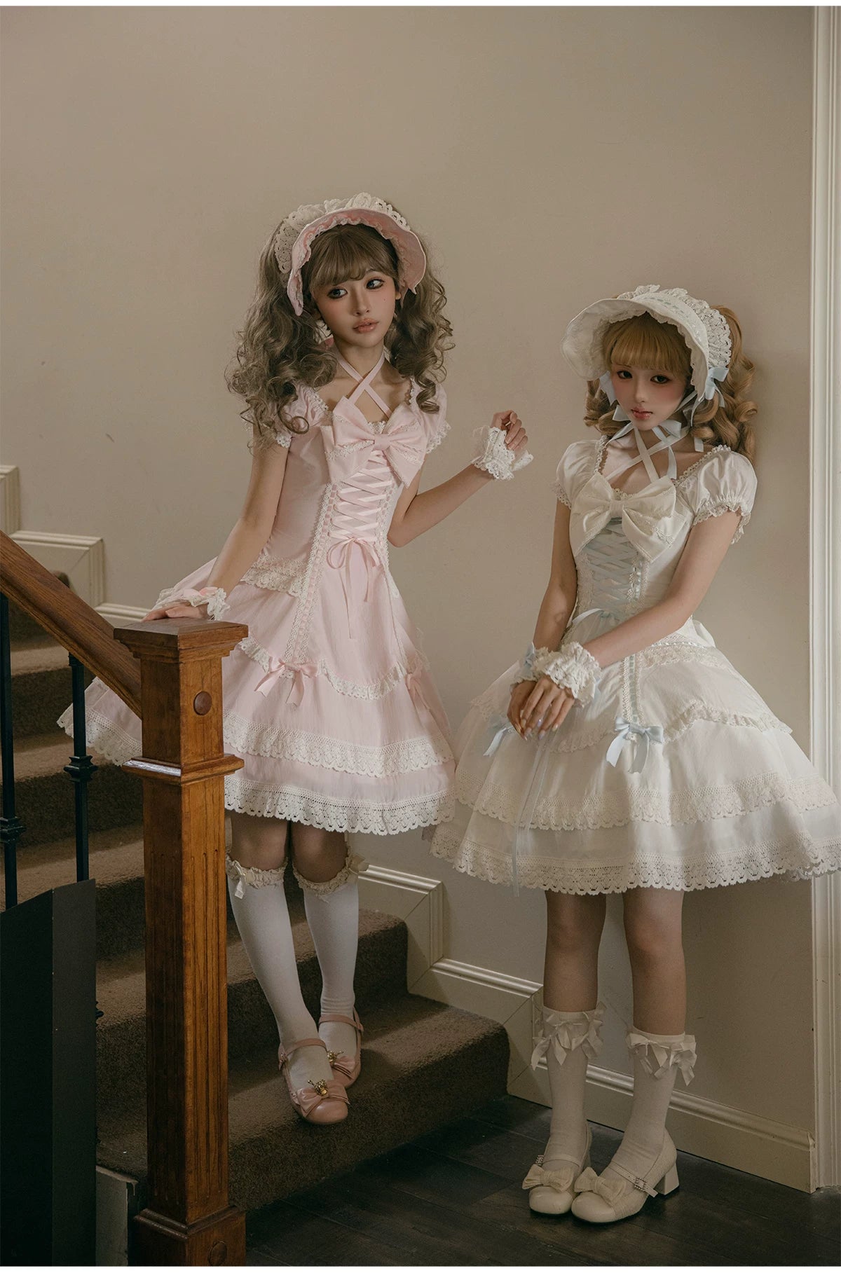 Showa Sweetheart - Old School Lolita OP Dress, Ruffled Lace Hem 45887:866786