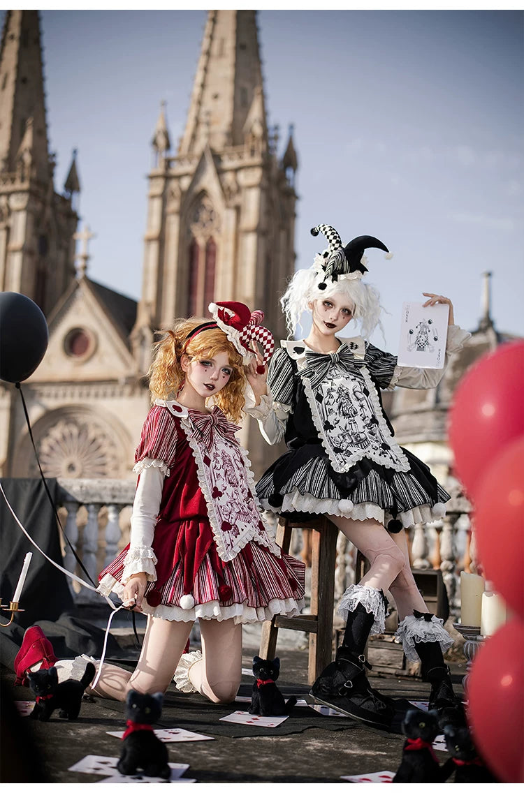 Puppet Mask - Clown Inspired Gothic Lolita OP Dress, Loose Fit 44409:807148