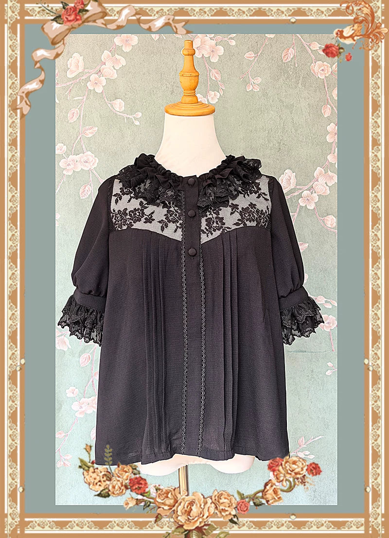 Mirror Doll - Old School Lolita Tiered Hem JSK with Polka Dot Lace (L M S XL) 45540:853655
