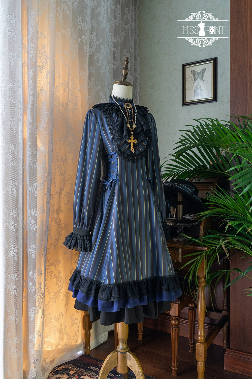 Miss Point - Perintz Manor - Gothic Lolita OP Long Sleeve Retro Lolita Dress 39904:643040