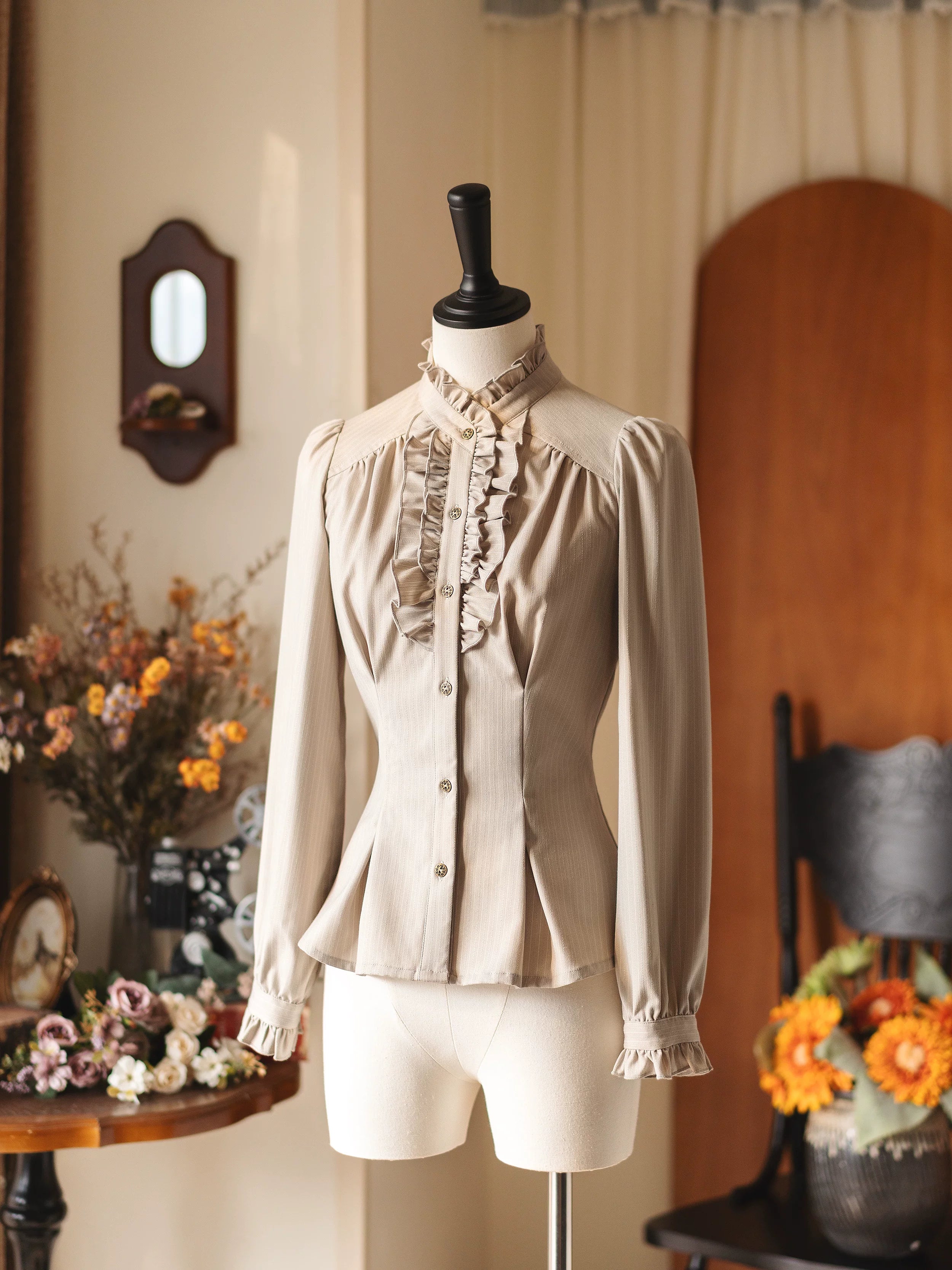 Forest Corridor - Classic Lolita Bust Supporting JSK, Waisted Shirt Beige Gray Shirt S In Stock