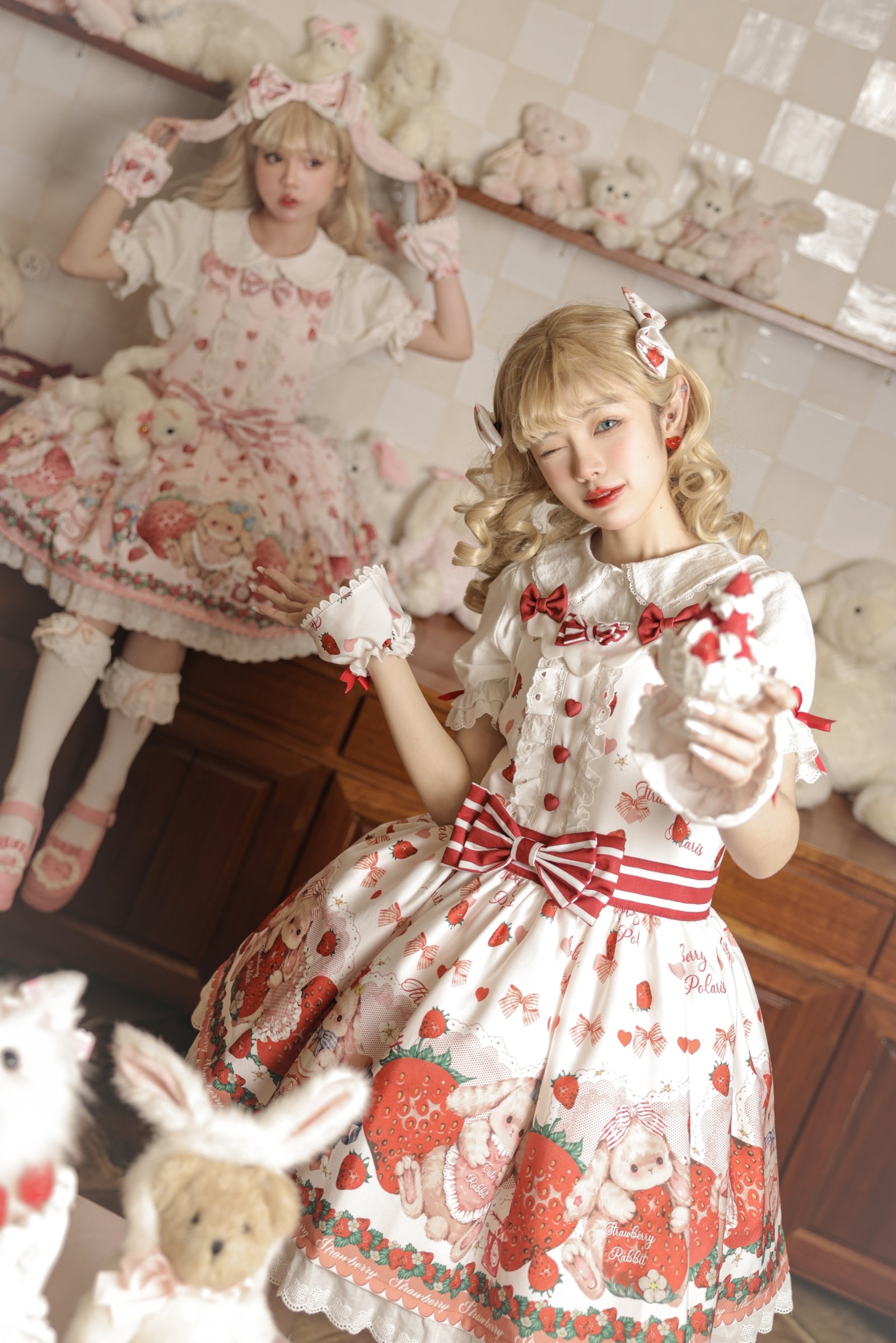 Polaris Lolita - Rabbit Berry Gift Box - Sweet Lolita Salopette and Dress Set red salopette only Small