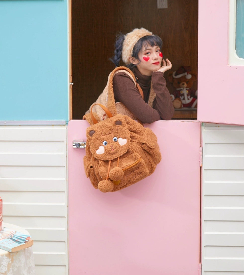 BerryQ - Chubbybear - Kawaii Lolita Plush Embroidered Brown Backpack