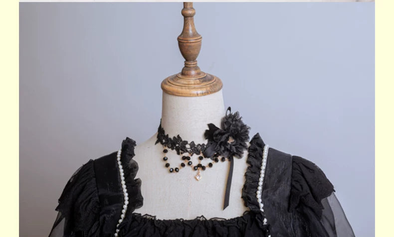 Waltz - Classic Lolita Accessories, Long Mesh Trailing Choker Only Black