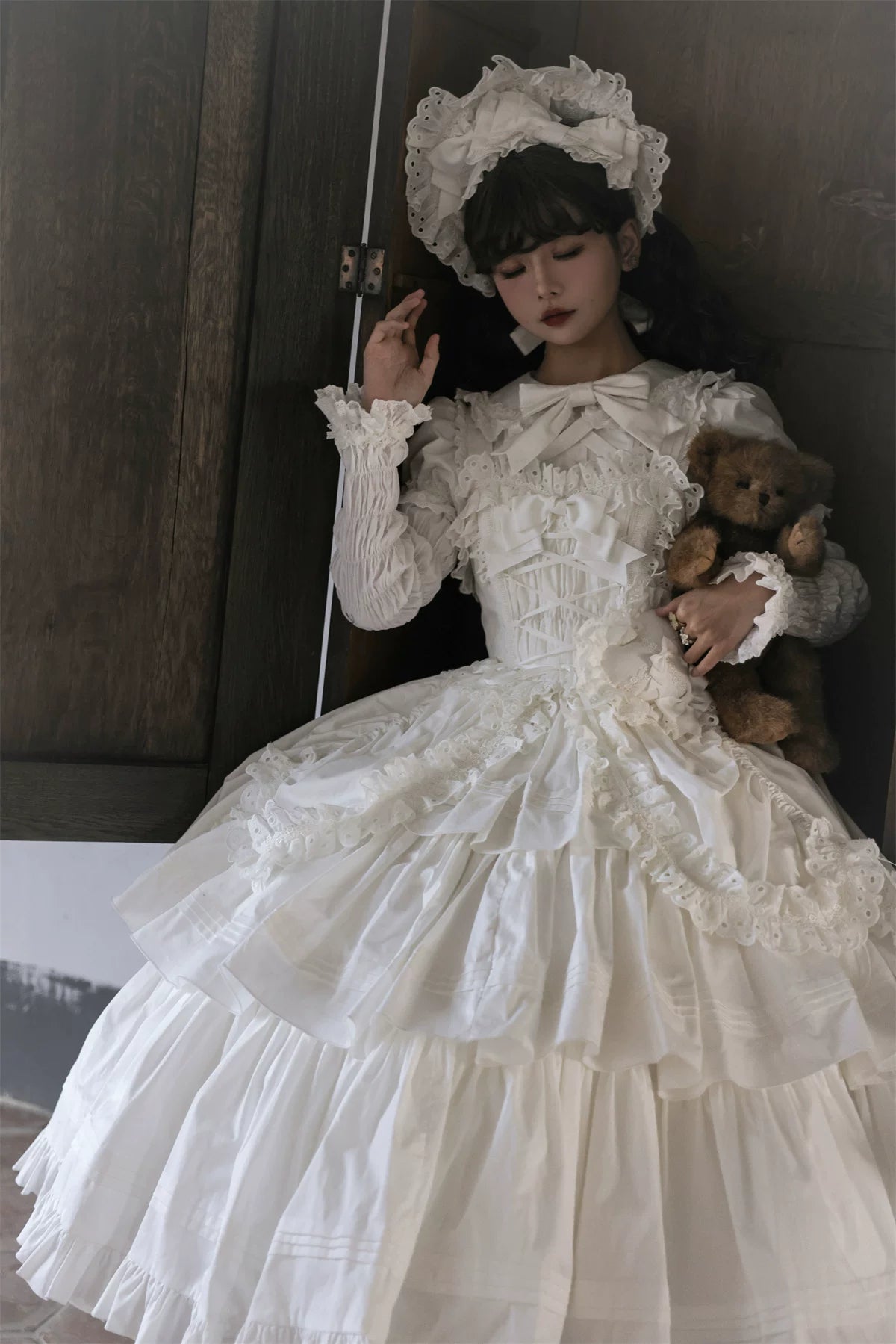 Cotton Gothic Lolita Long JSK, Drawn-up Hem 45213:841078